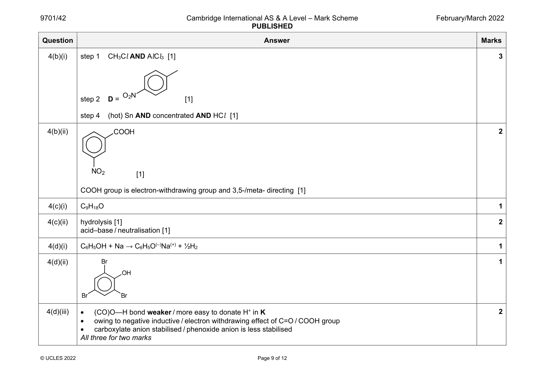 Mark scheme, page 9 of 12