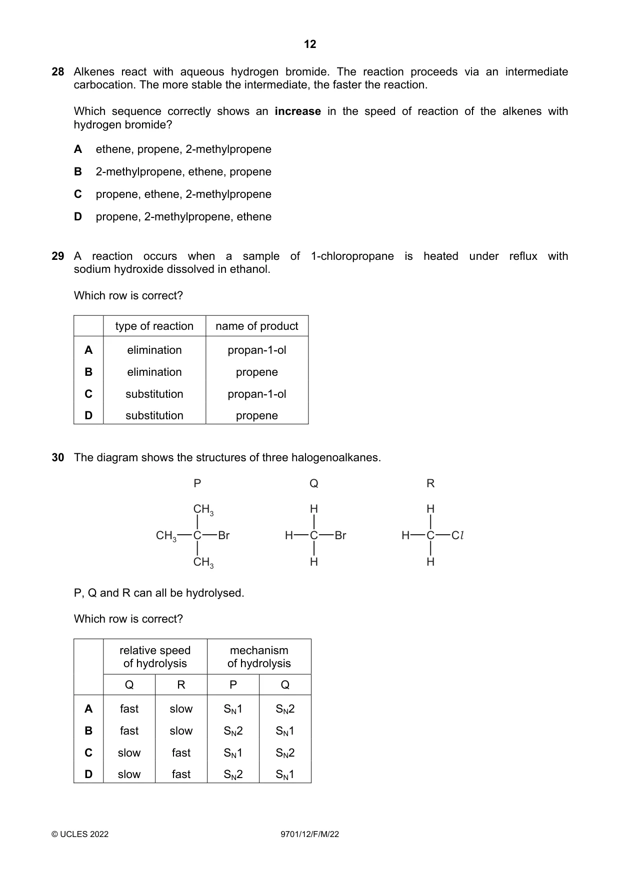 Cambridge A Level Chemistry 9701 2022 Feb/March Paper 1 · Variant 2 question paper, page 12 of 20