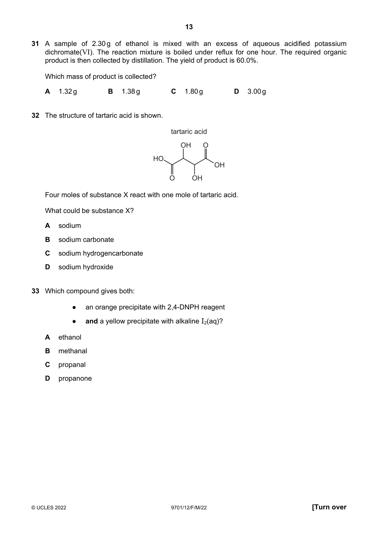 Cambridge A Level Chemistry 9701 2022 Feb/March Paper 1 · Variant 2 question paper, page 13 of 20