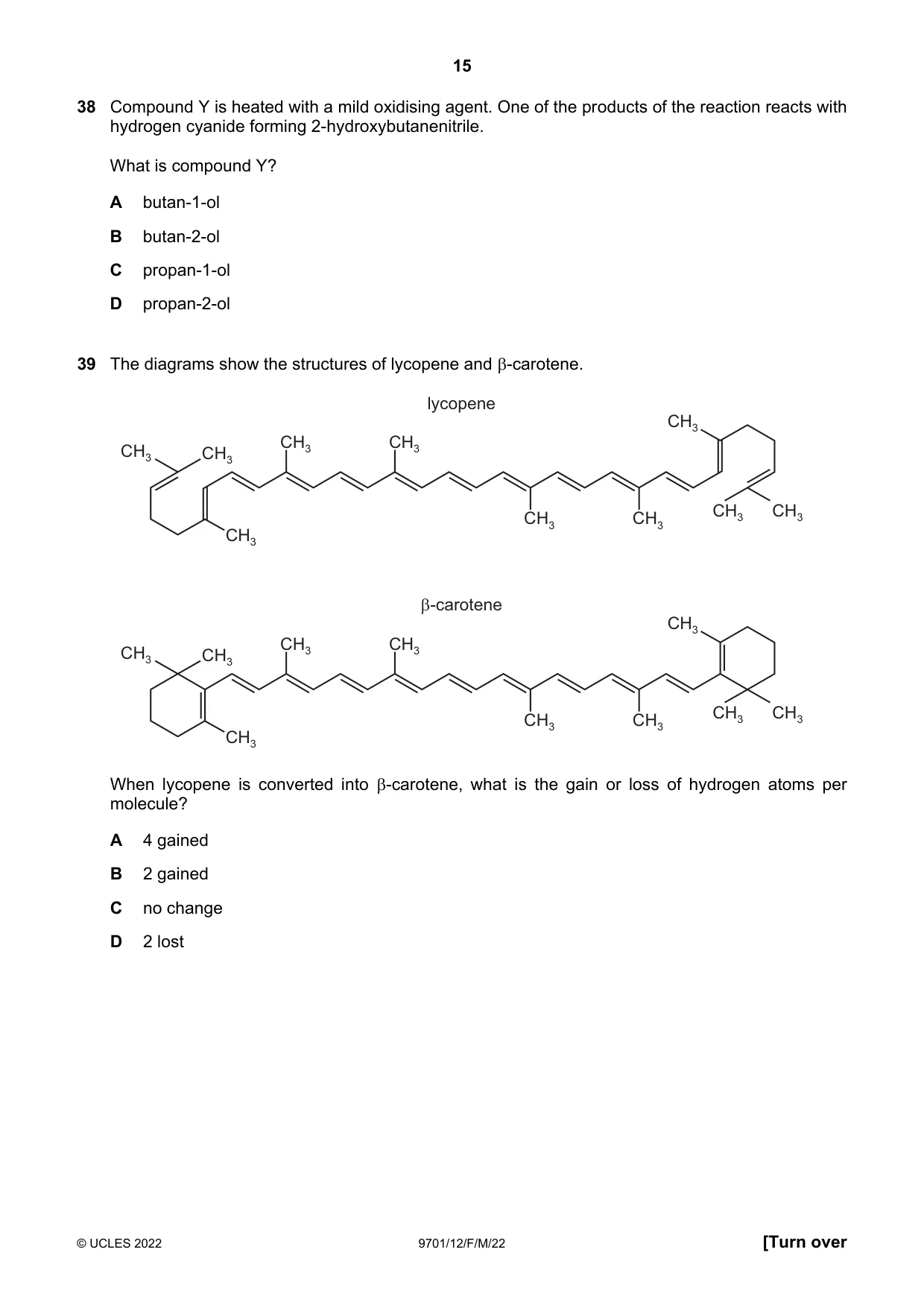 Cambridge A Level Chemistry 9701 2022 Feb/March Paper 1 · Variant 2 question paper, page 15 of 20