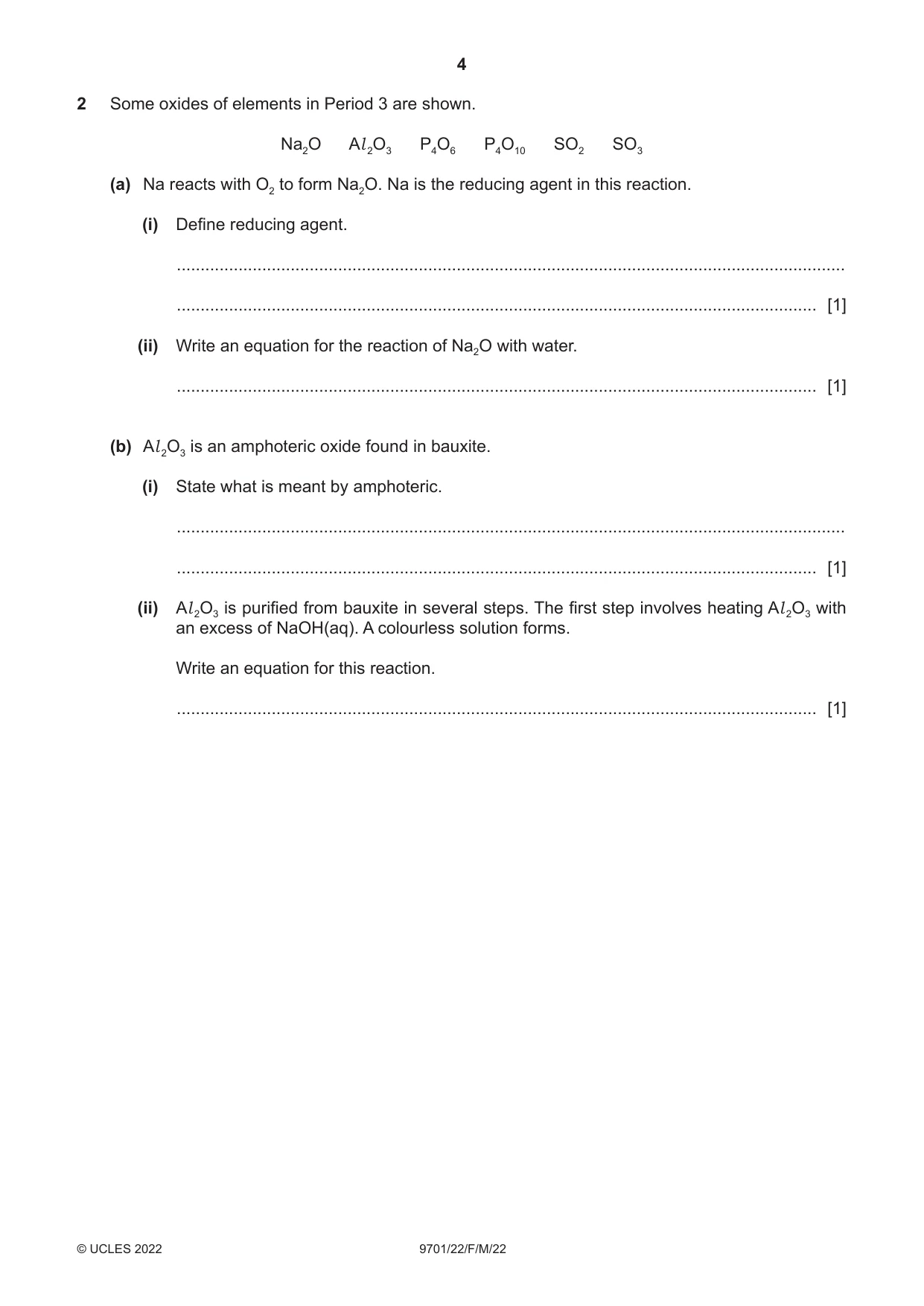 Cambridge A Level Chemistry 9701 2022 Feb/March Paper 2 · Variant 2 question paper, page 4 of 16