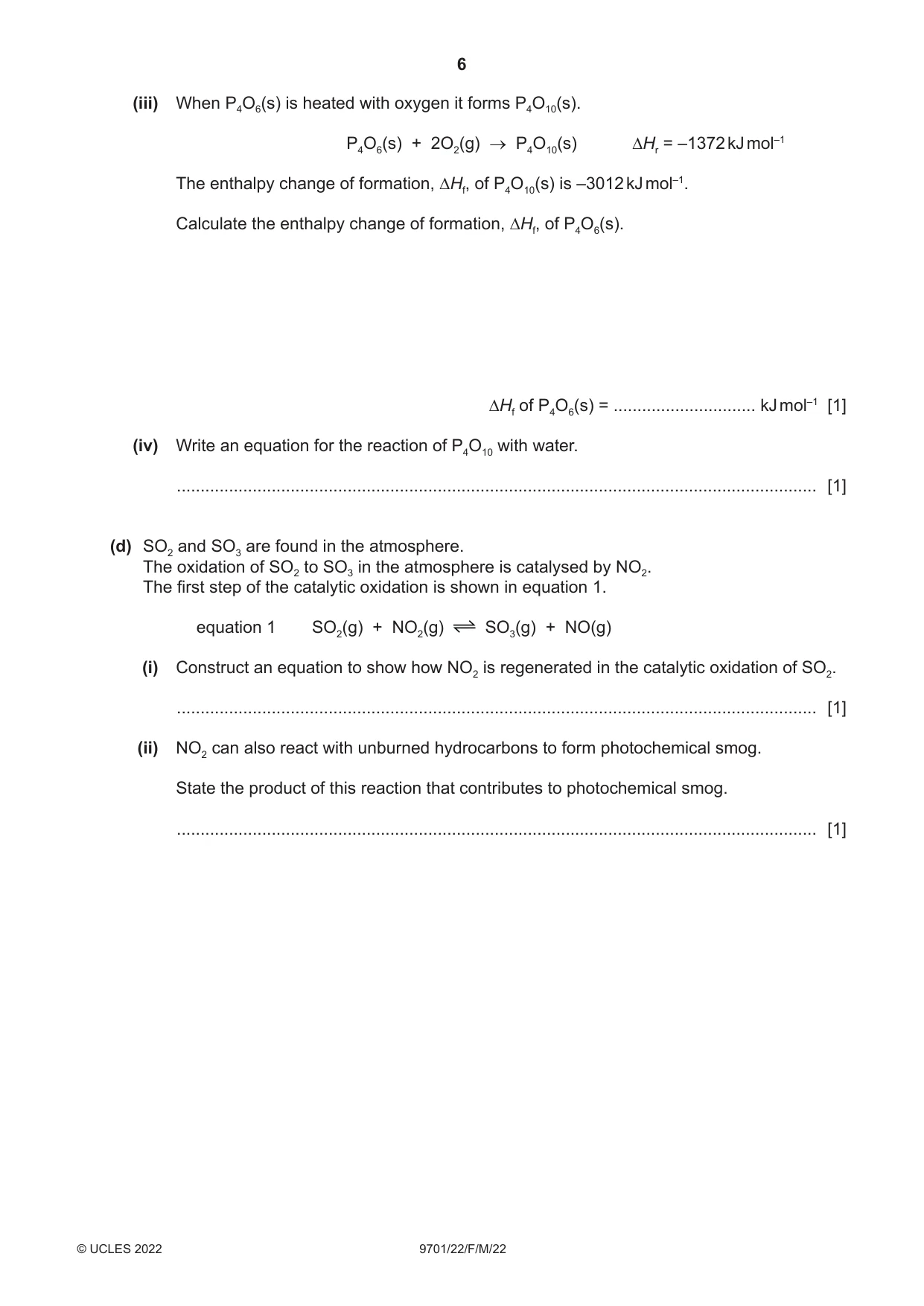 Cambridge A Level Chemistry 9701 2022 Feb/March Paper 2 · Variant 2 question paper, page 6 of 16