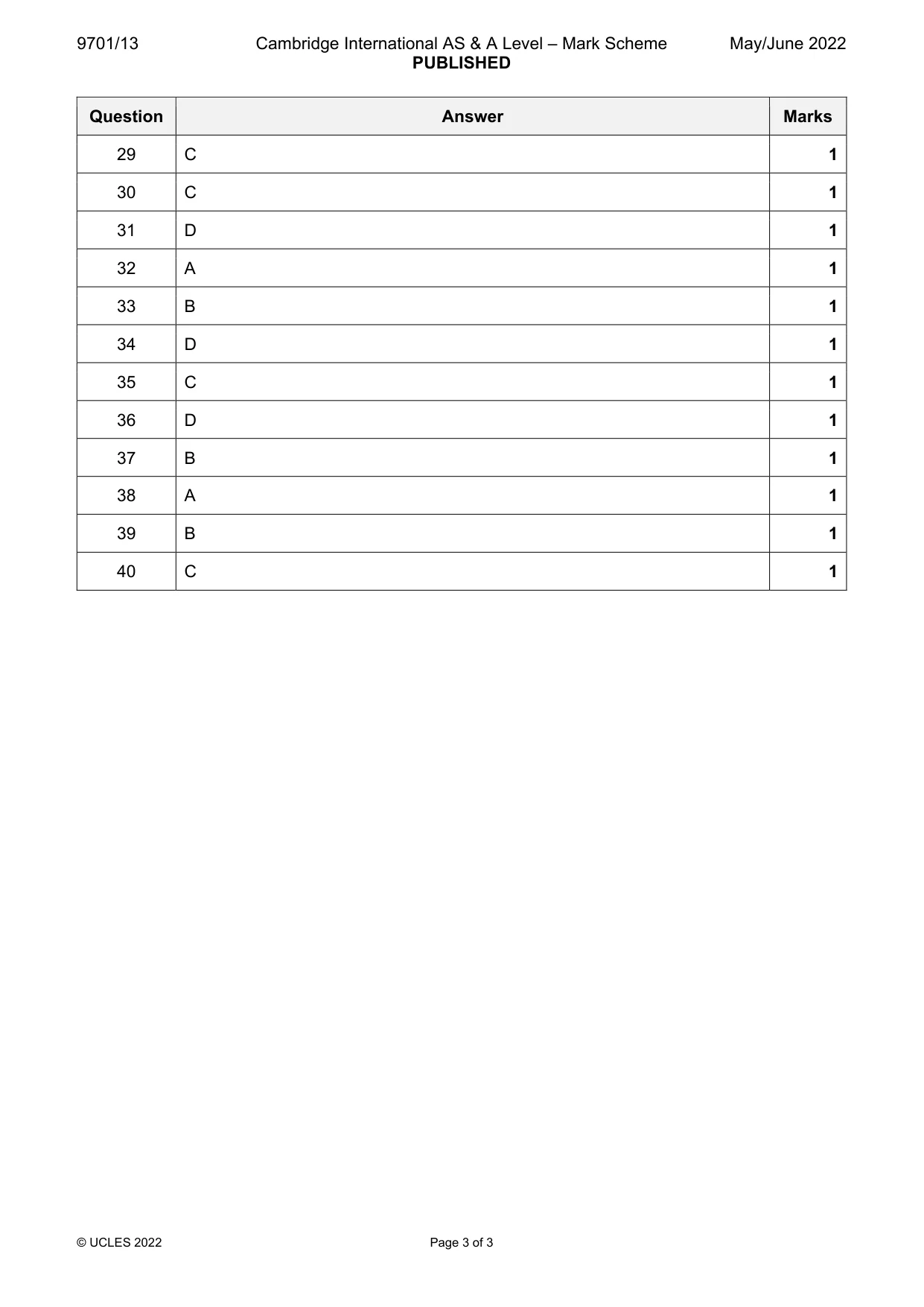 Mark scheme, page 3 of 3
