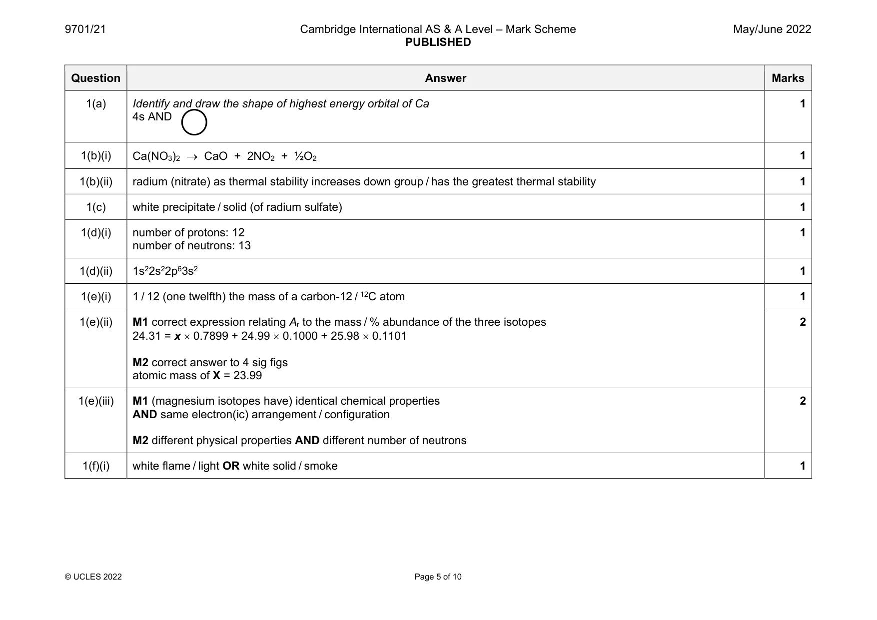 Mark scheme, page 5 of 10