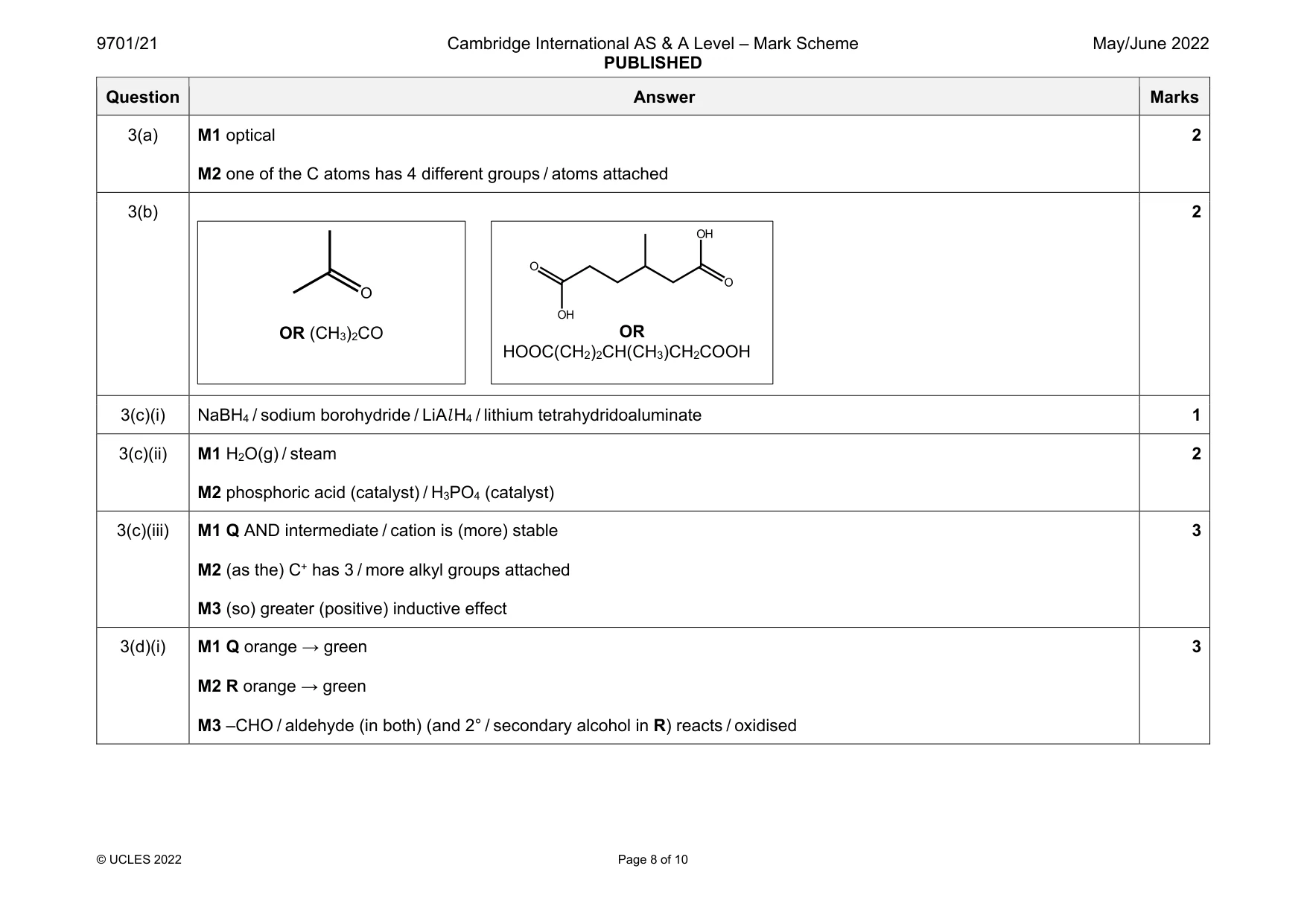 Mark scheme, page 8 of 10