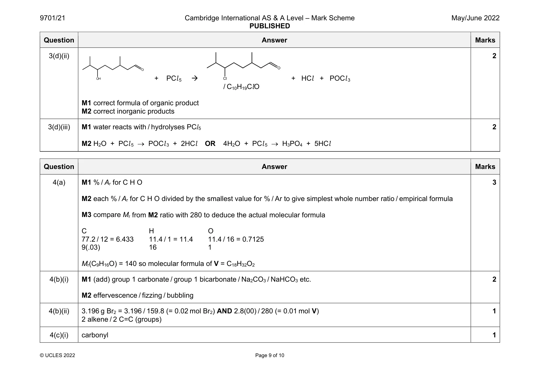 Mark scheme, page 9 of 10