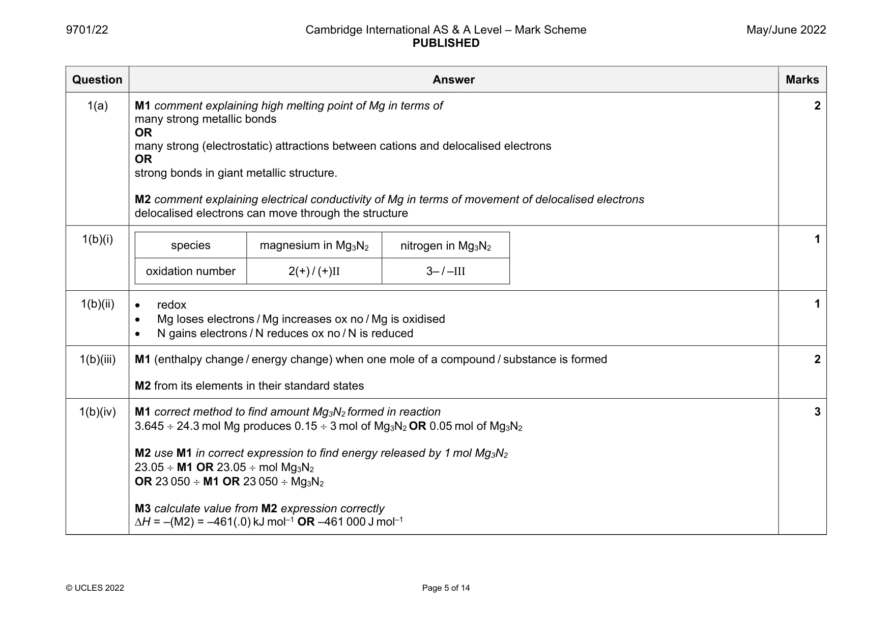 Mark scheme, page 5 of 14