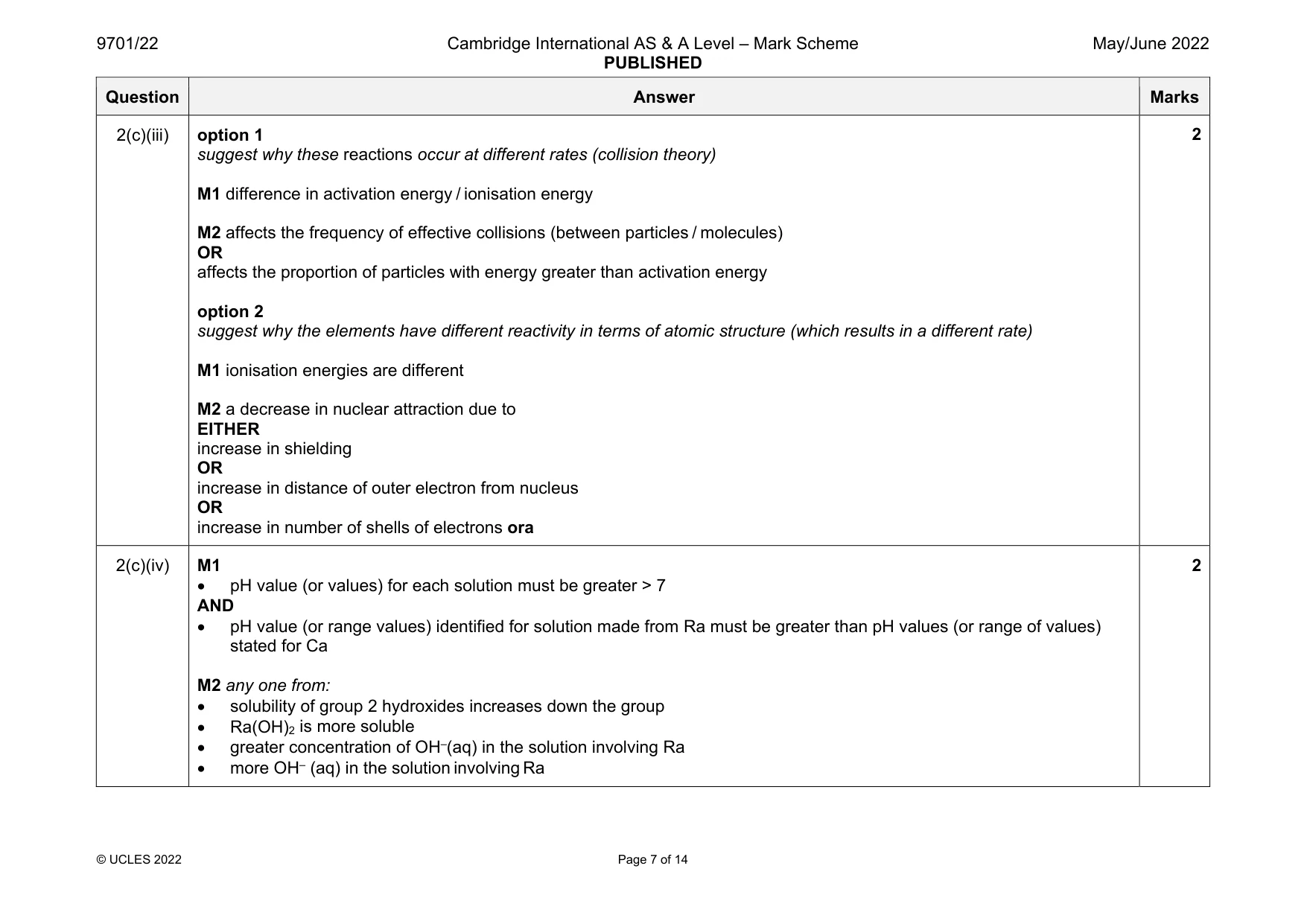 Mark scheme, page 7 of 14