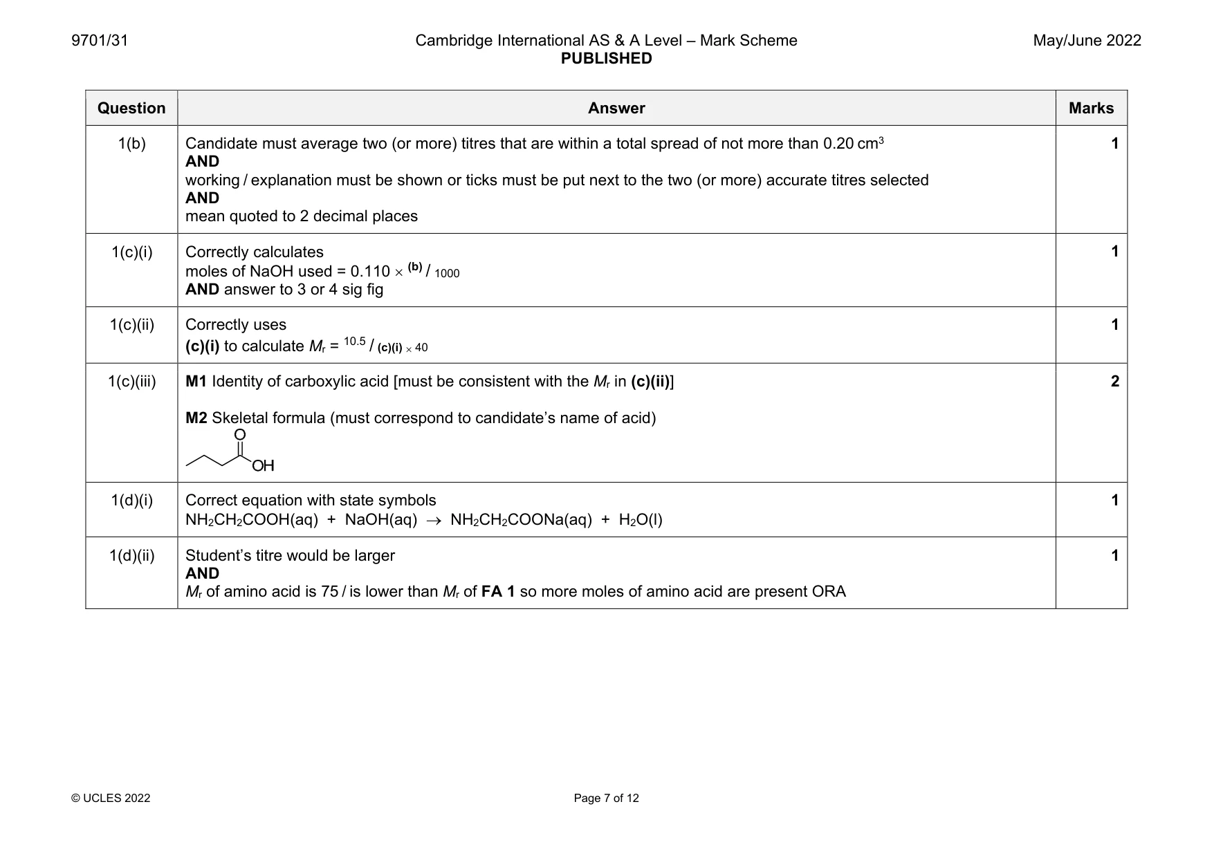 Mark scheme, page 7 of 12