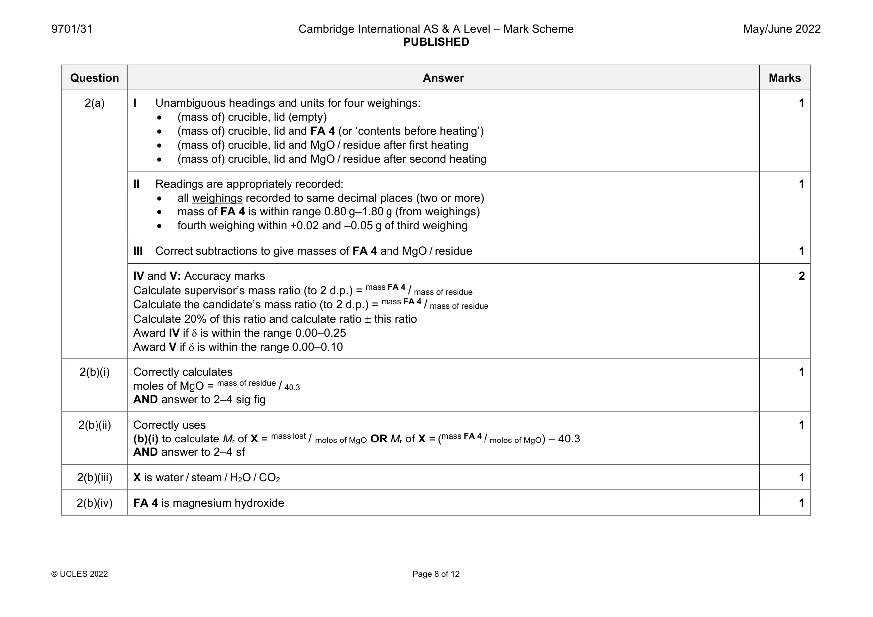 Mark scheme, page 8 of 12