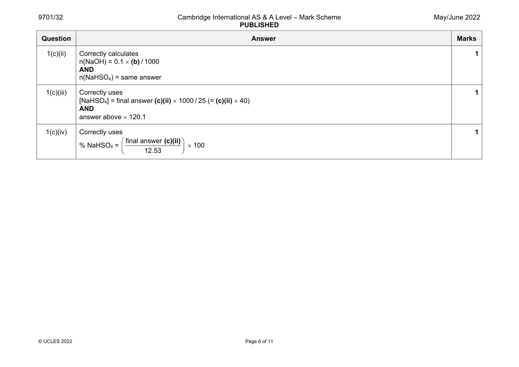 Mark scheme, page 6 of 11
