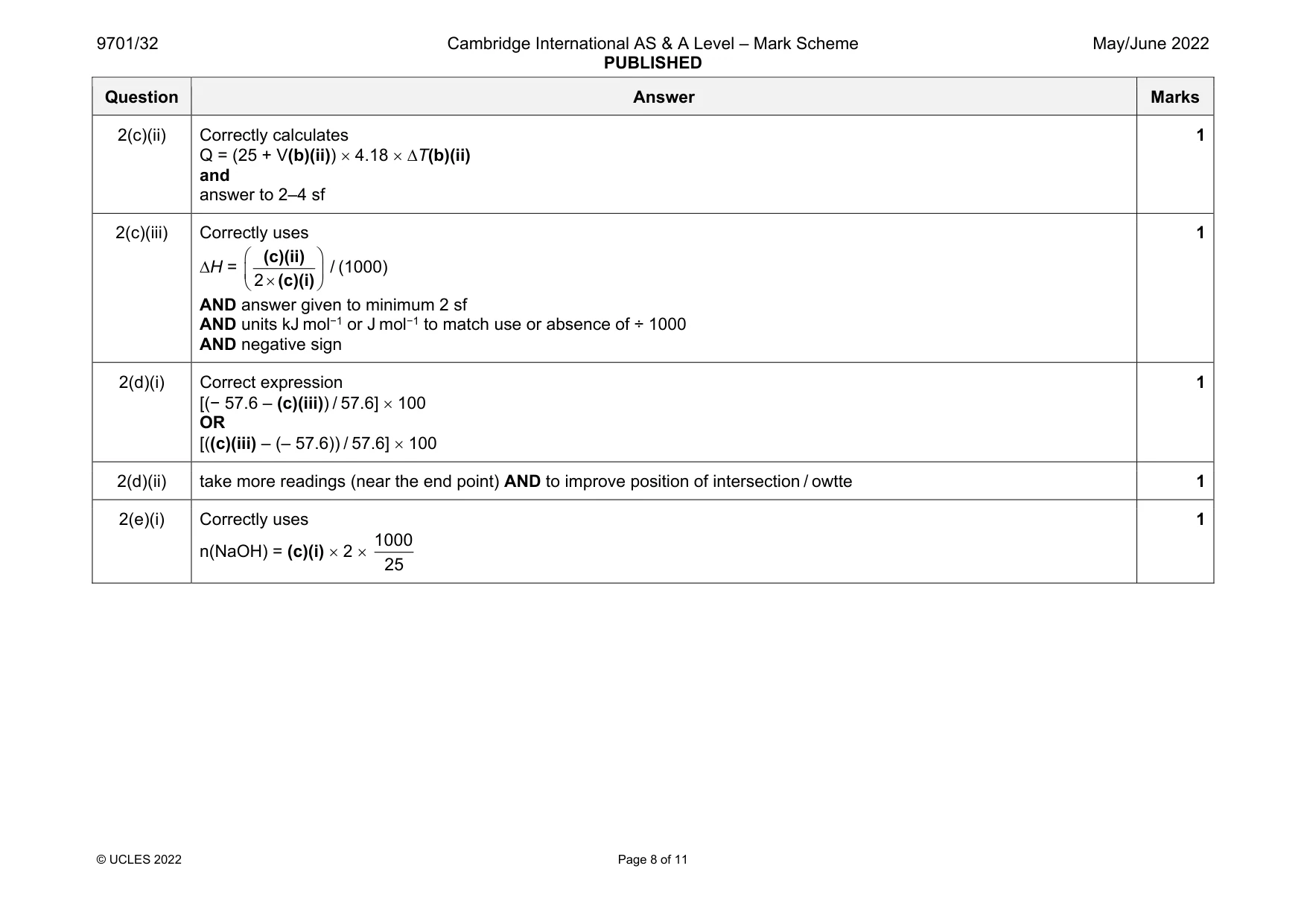 Mark scheme, page 8 of 11