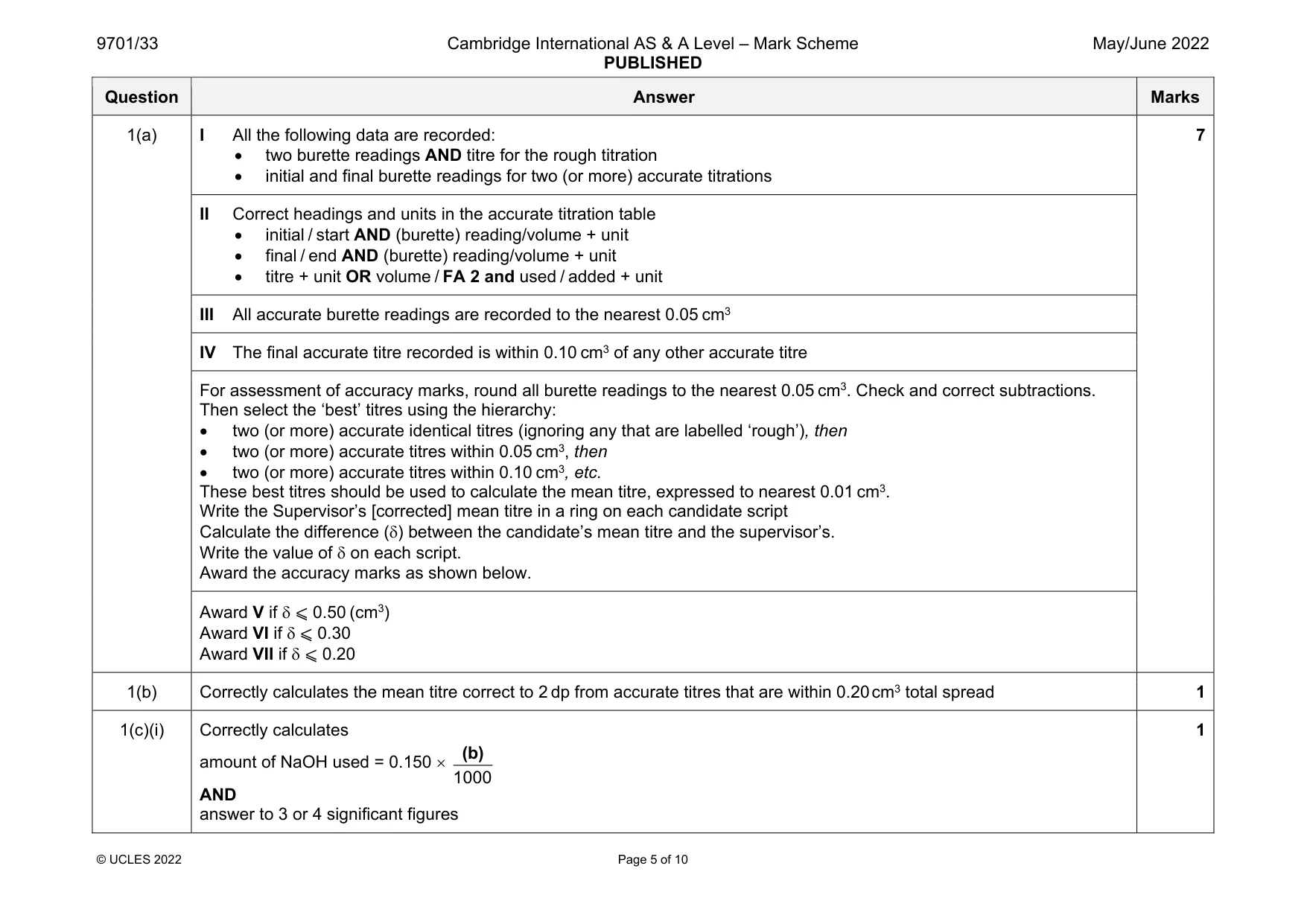 Mark scheme, page 5 of 10