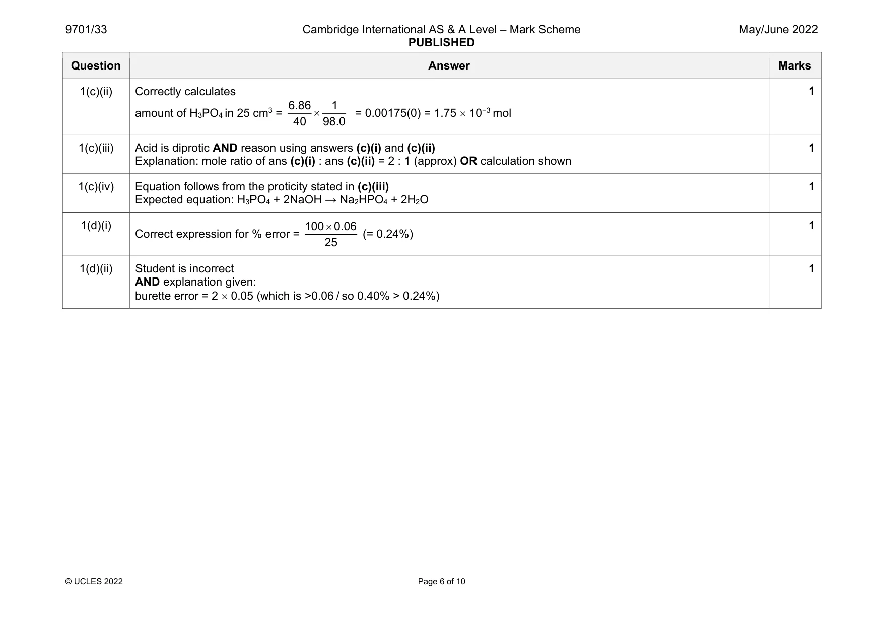 Mark scheme, page 6 of 10