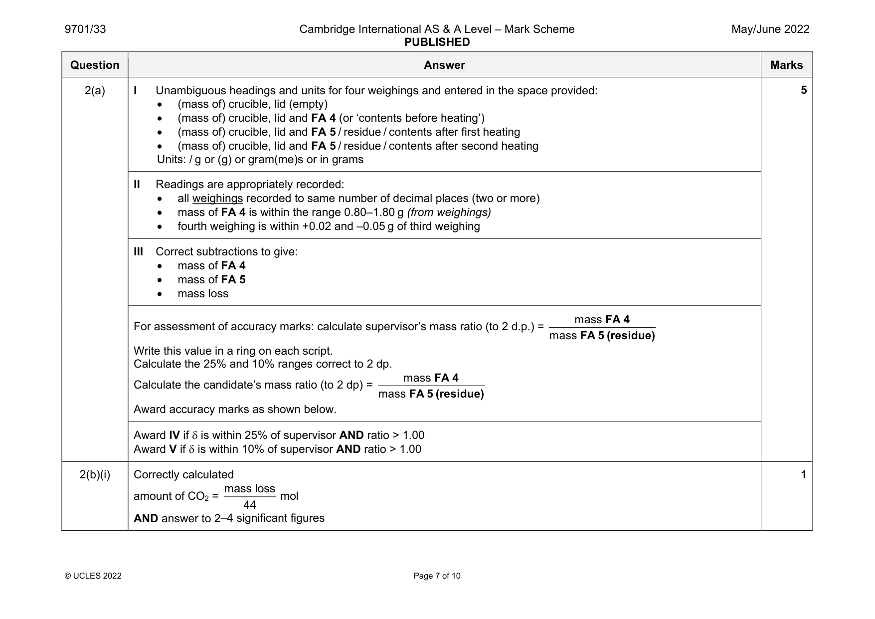 Mark scheme, page 7 of 10