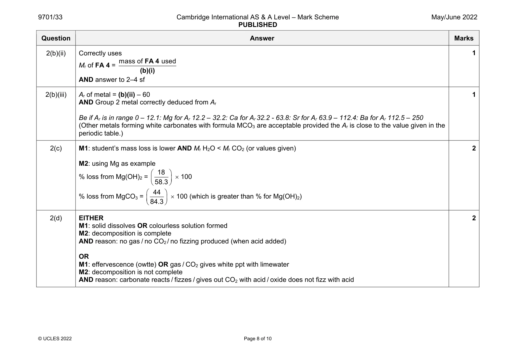 Mark scheme, page 8 of 10