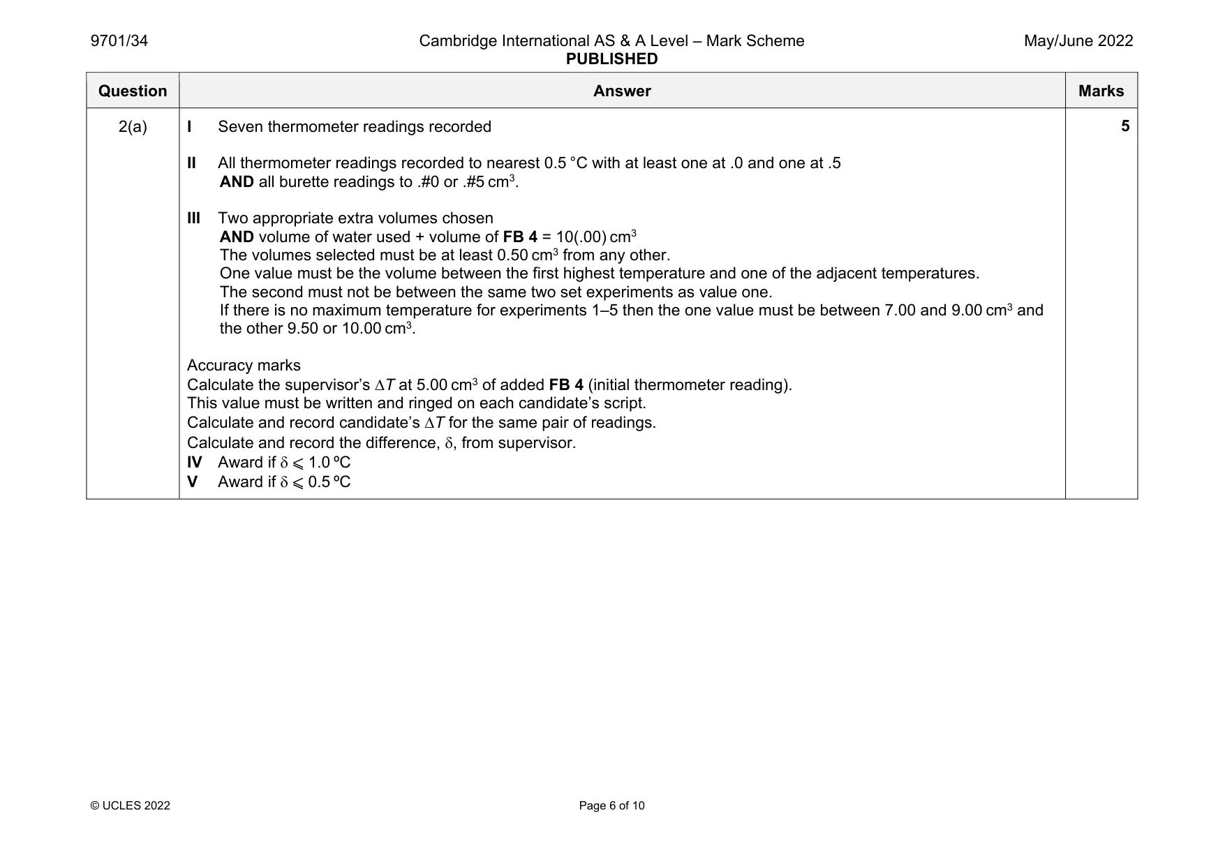 Mark scheme, page 6 of 10