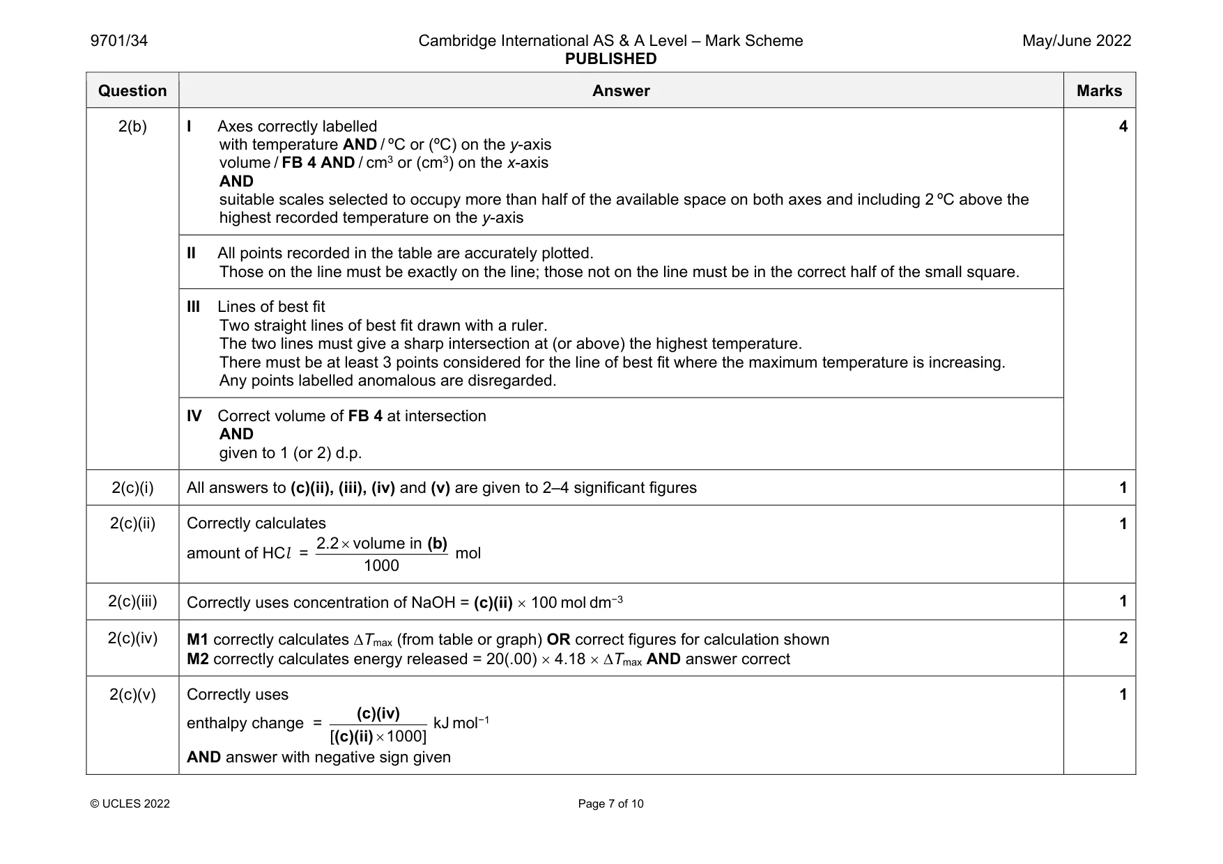 Mark scheme, page 7 of 10