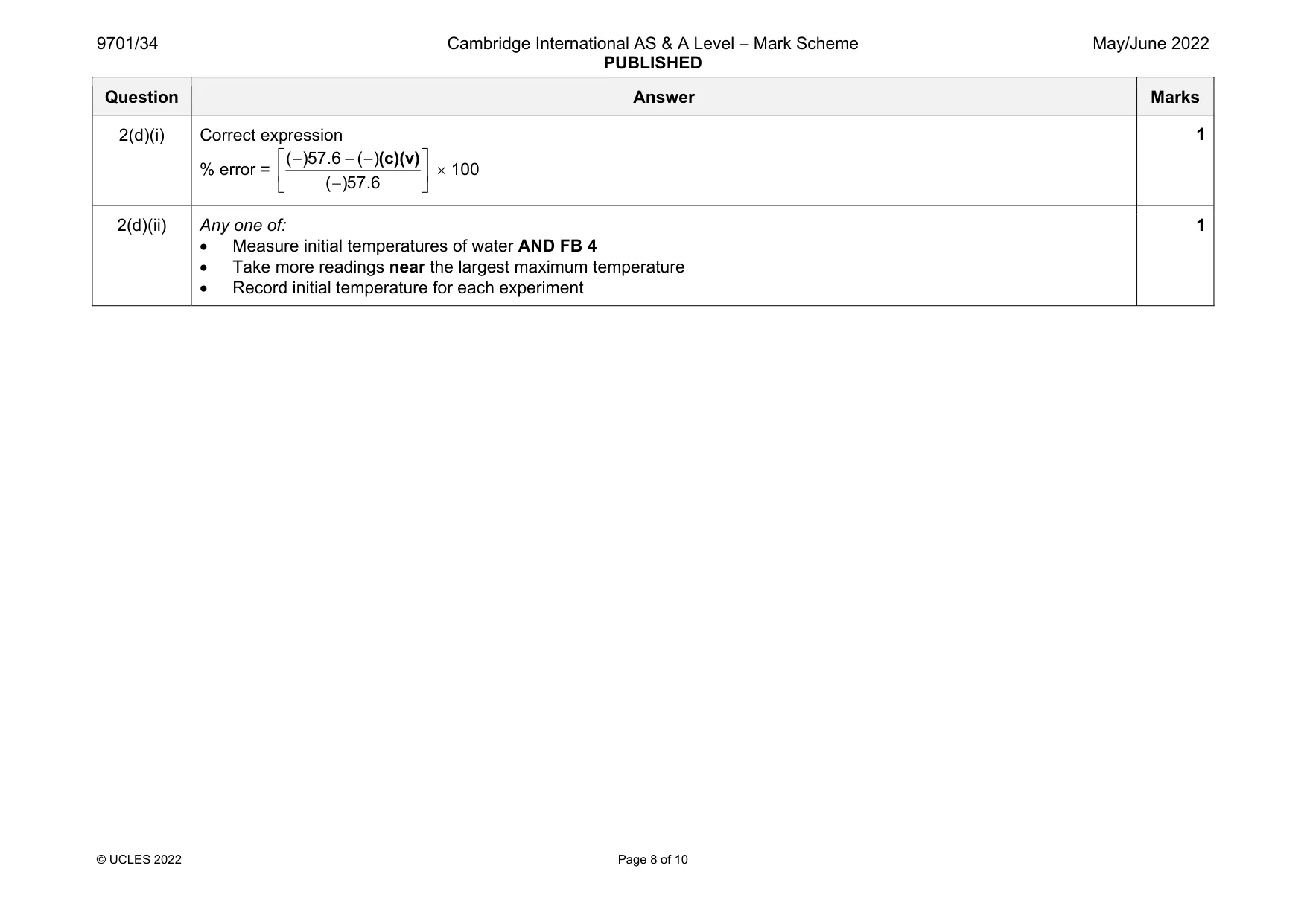 Mark scheme, page 8 of 10