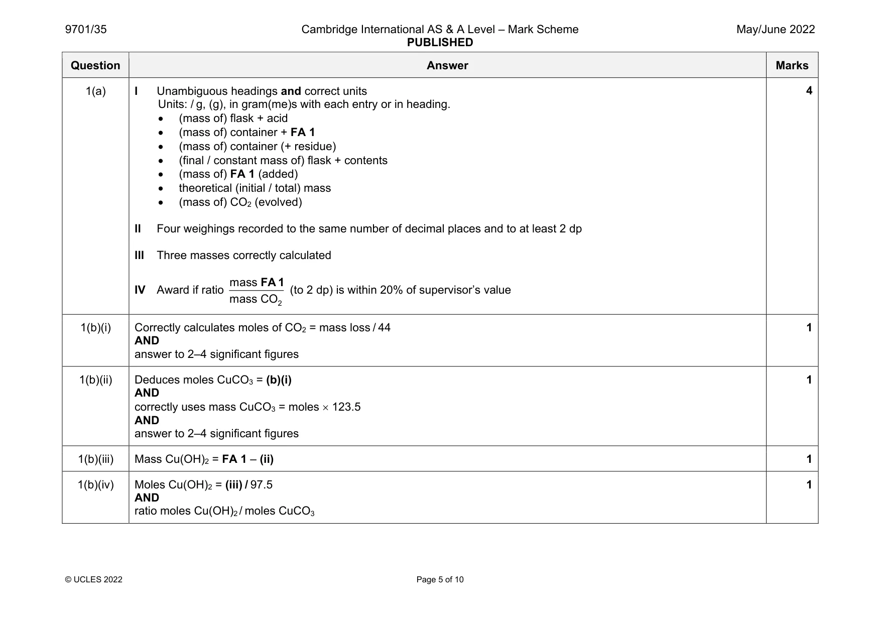 Mark scheme, page 5 of 10