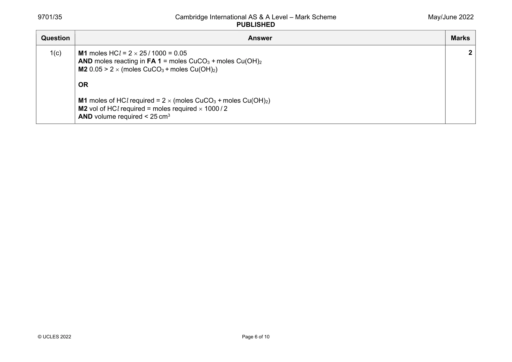 Mark scheme, page 6 of 10