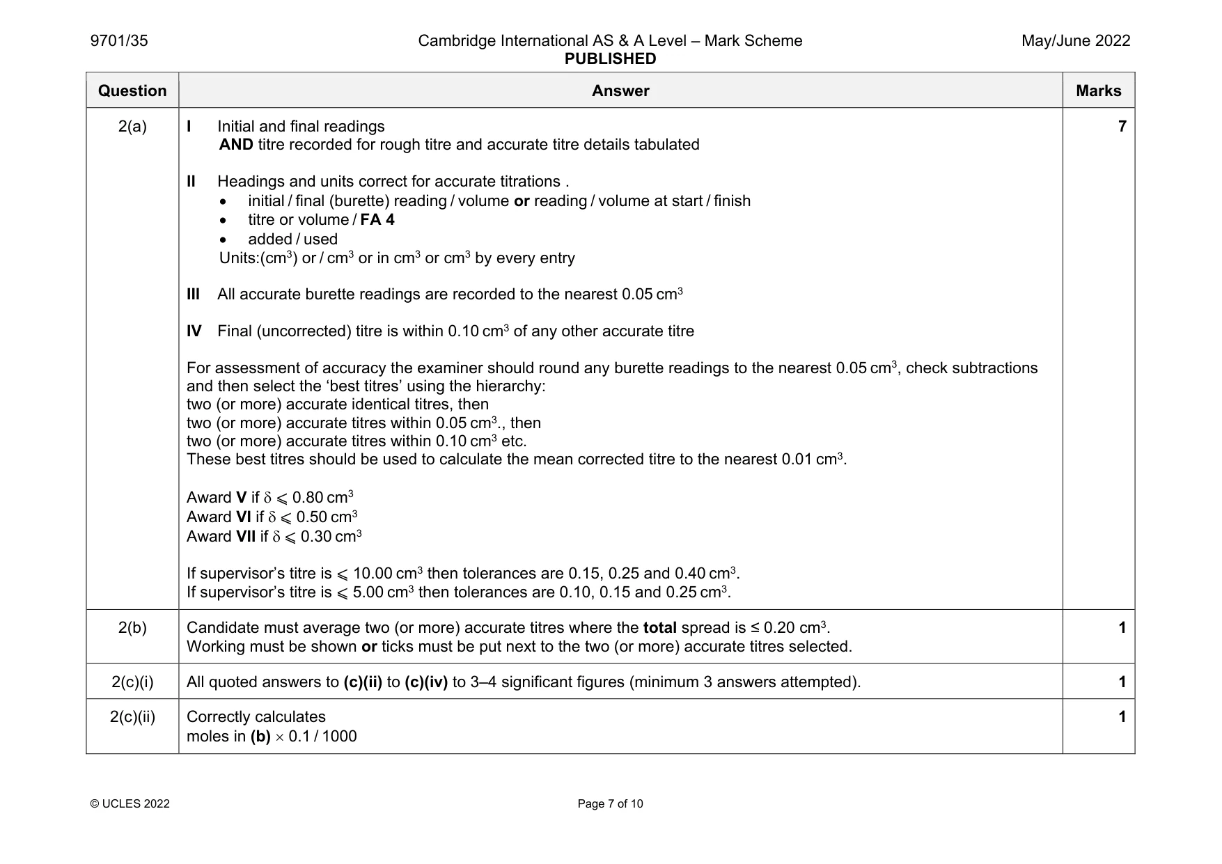 Mark scheme, page 7 of 10