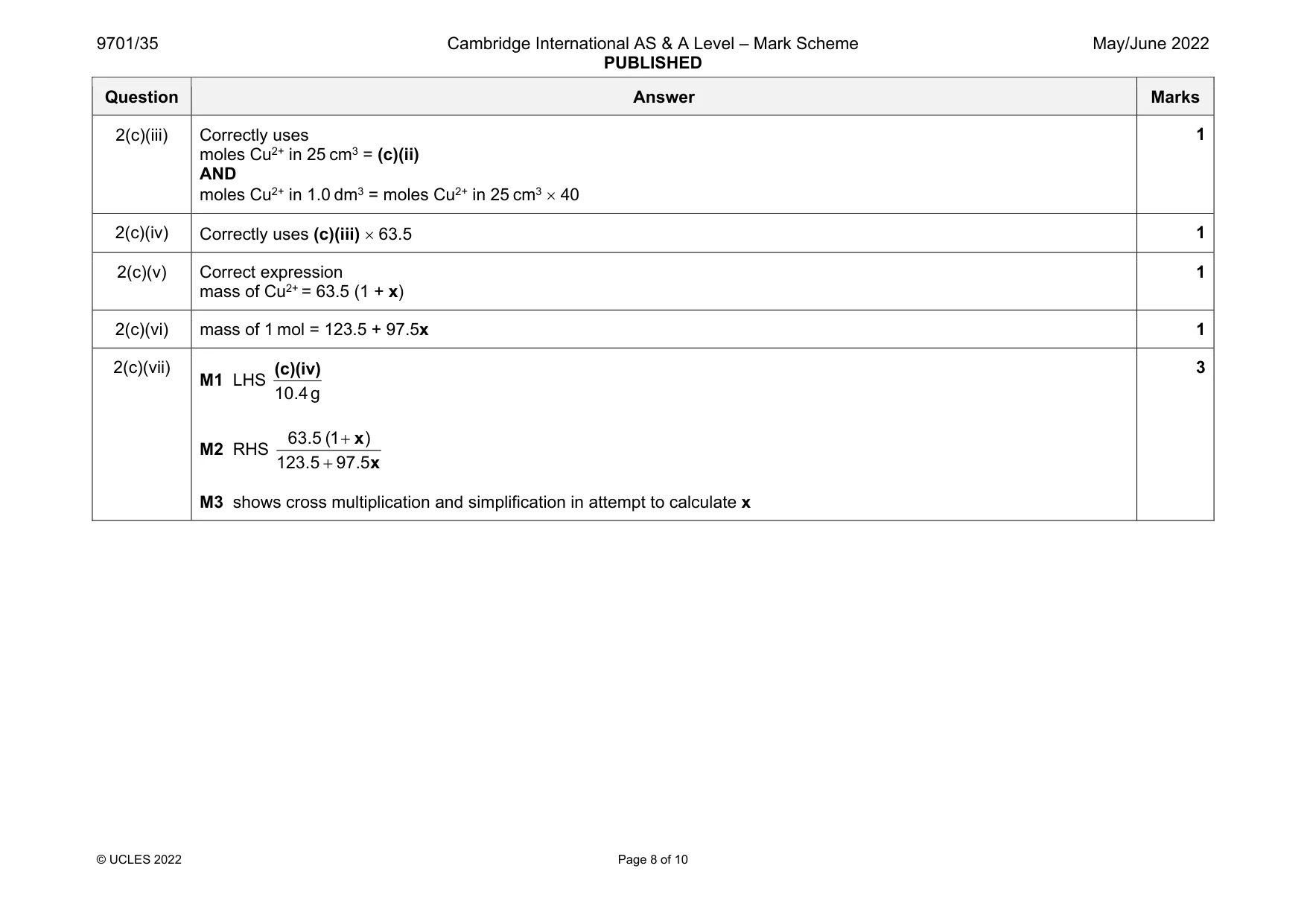 Mark scheme, page 8 of 10