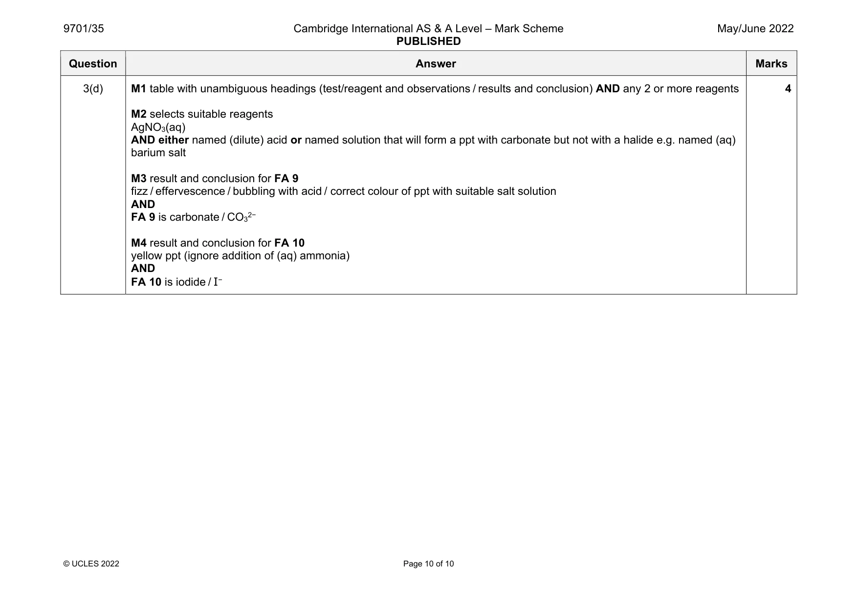Mark scheme, page 10 of 10