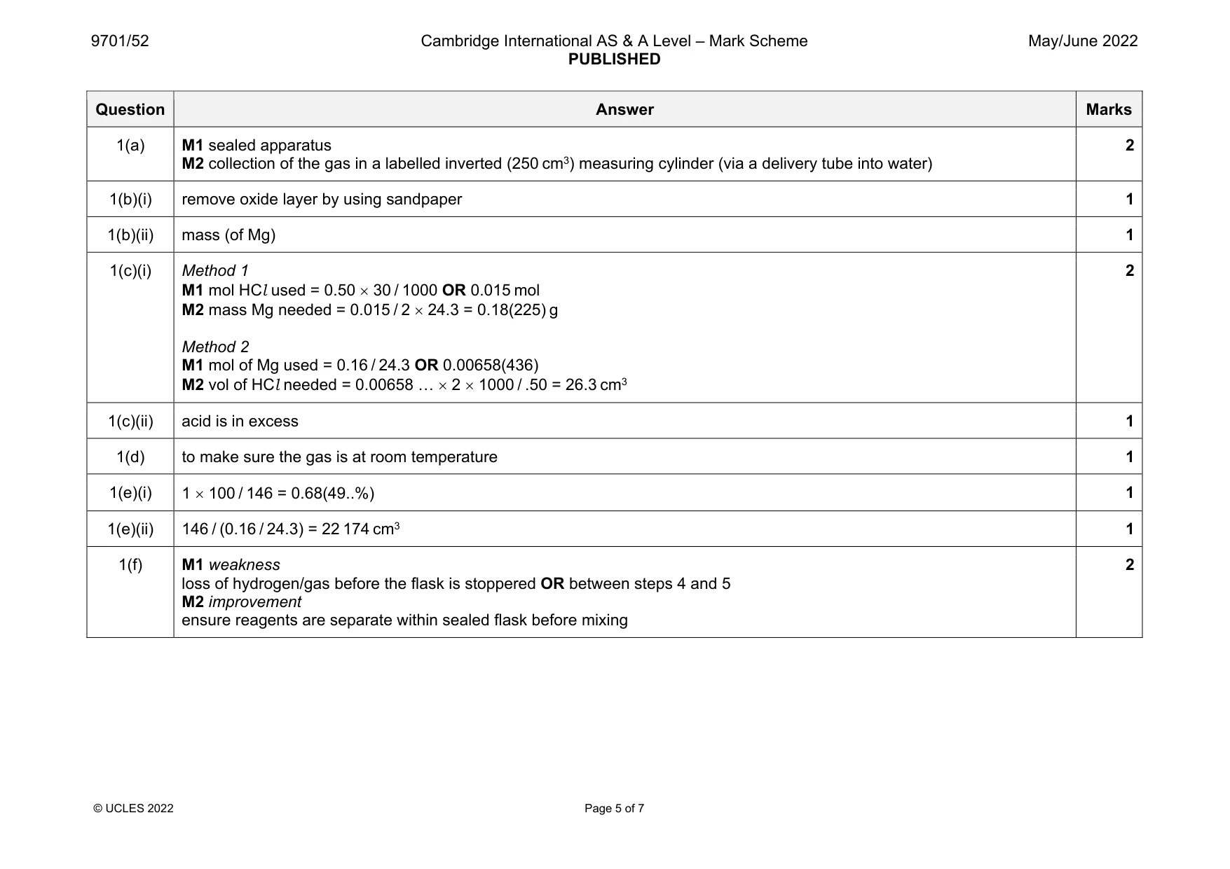 Mark scheme, page 5 of 7