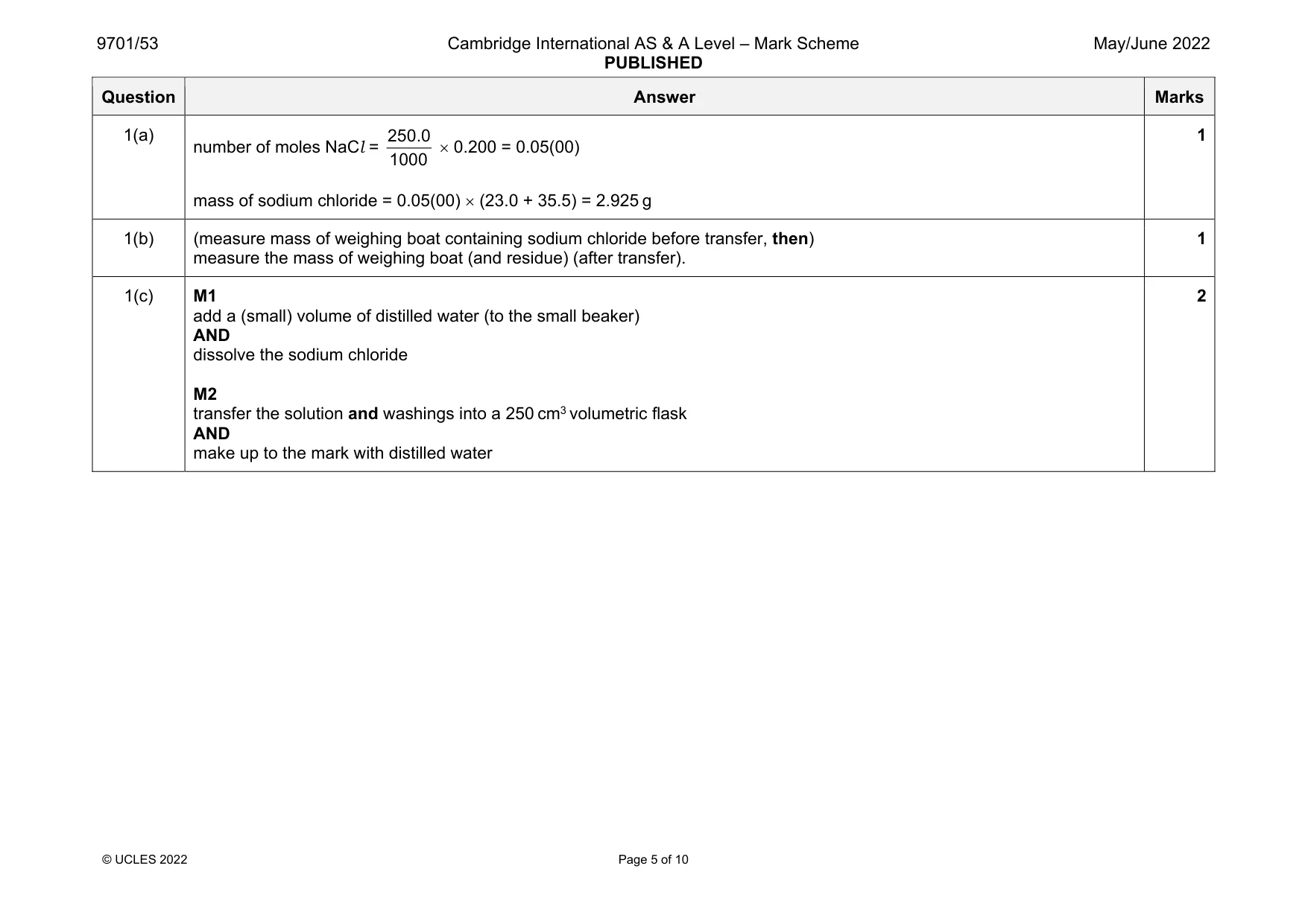 Mark scheme, page 5 of 10