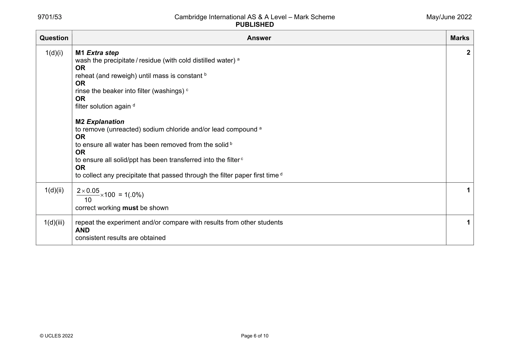 Mark scheme, page 6 of 10