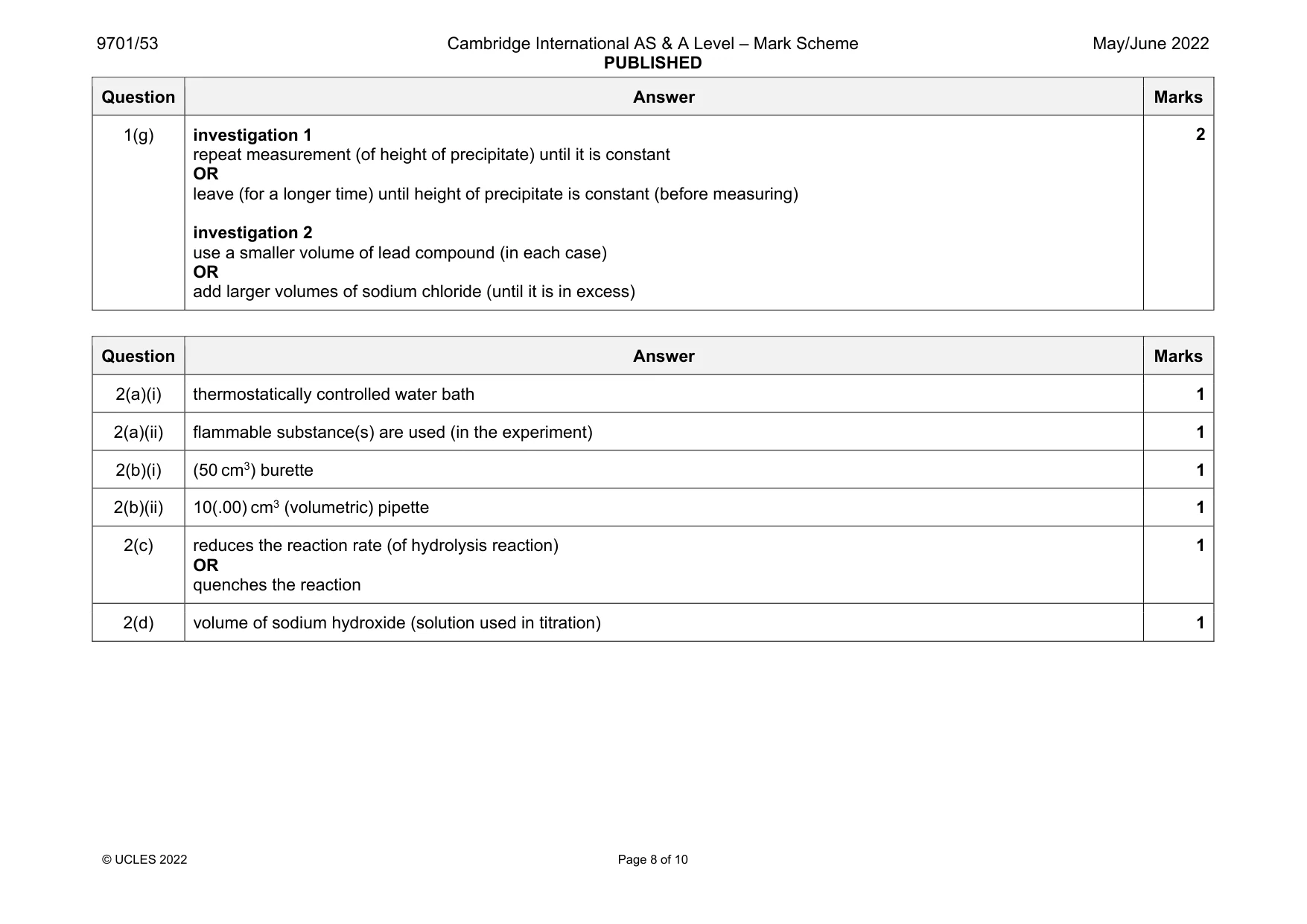 Mark scheme, page 8 of 10