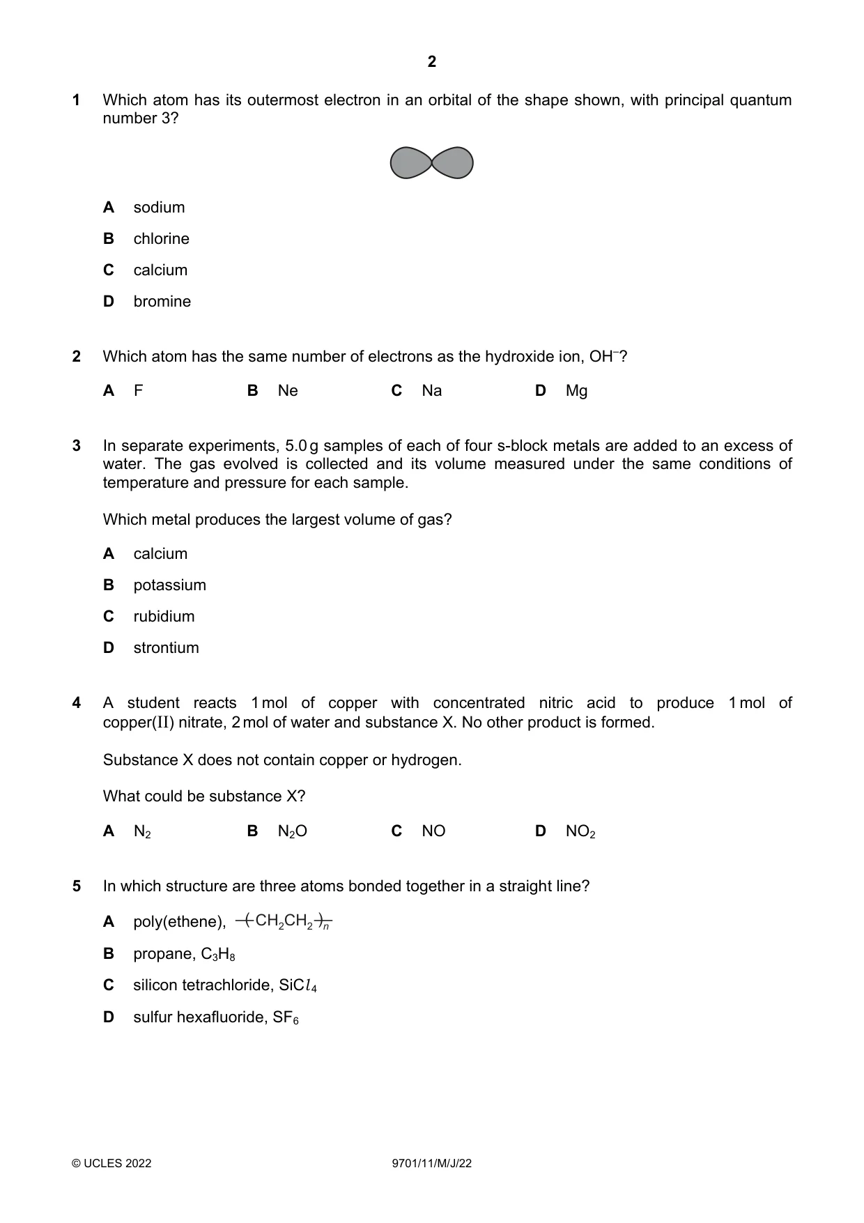 Cambridge A Level Chemistry 9701 2022 May/June Paper 1 · Variant 1 question paper, page 2 of 16