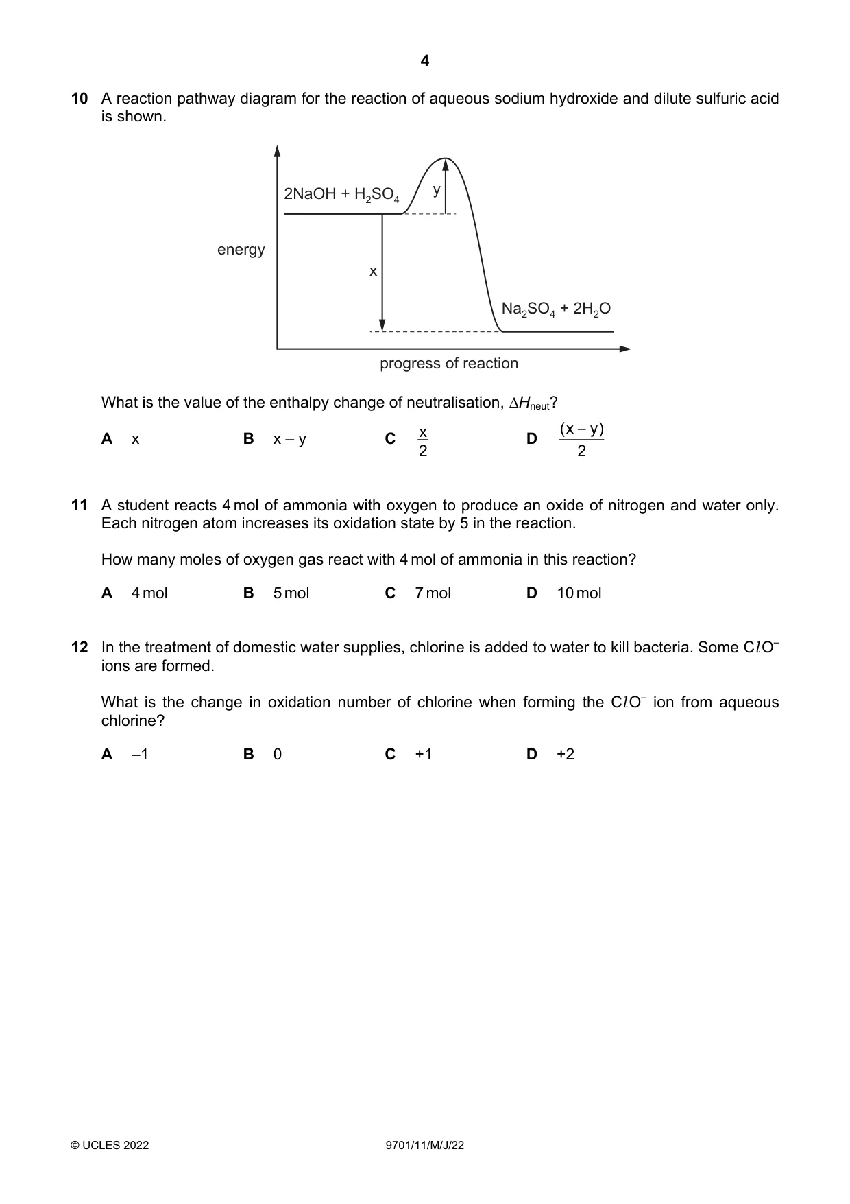 Cambridge A Level Chemistry 9701 2022 May/June Paper 1 · Variant 1 question paper, page 4 of 16