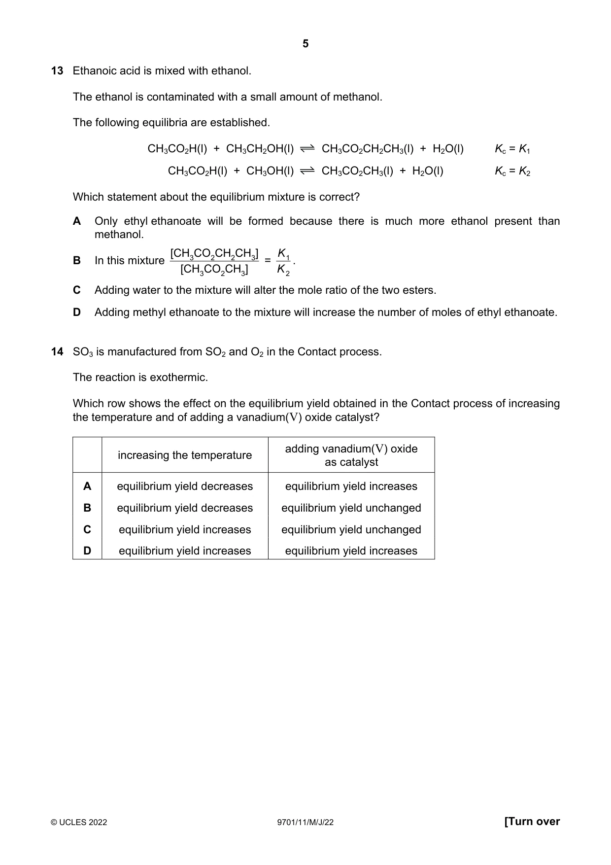 Cambridge A Level Chemistry 9701 2022 May/June Paper 1 · Variant 1 question paper, page 5 of 16