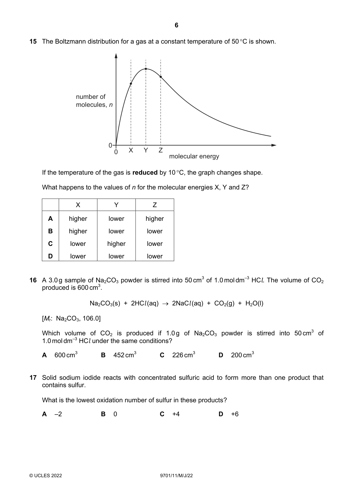 Cambridge A Level Chemistry 9701 2022 May/June Paper 1 · Variant 1 question paper, page 6 of 16