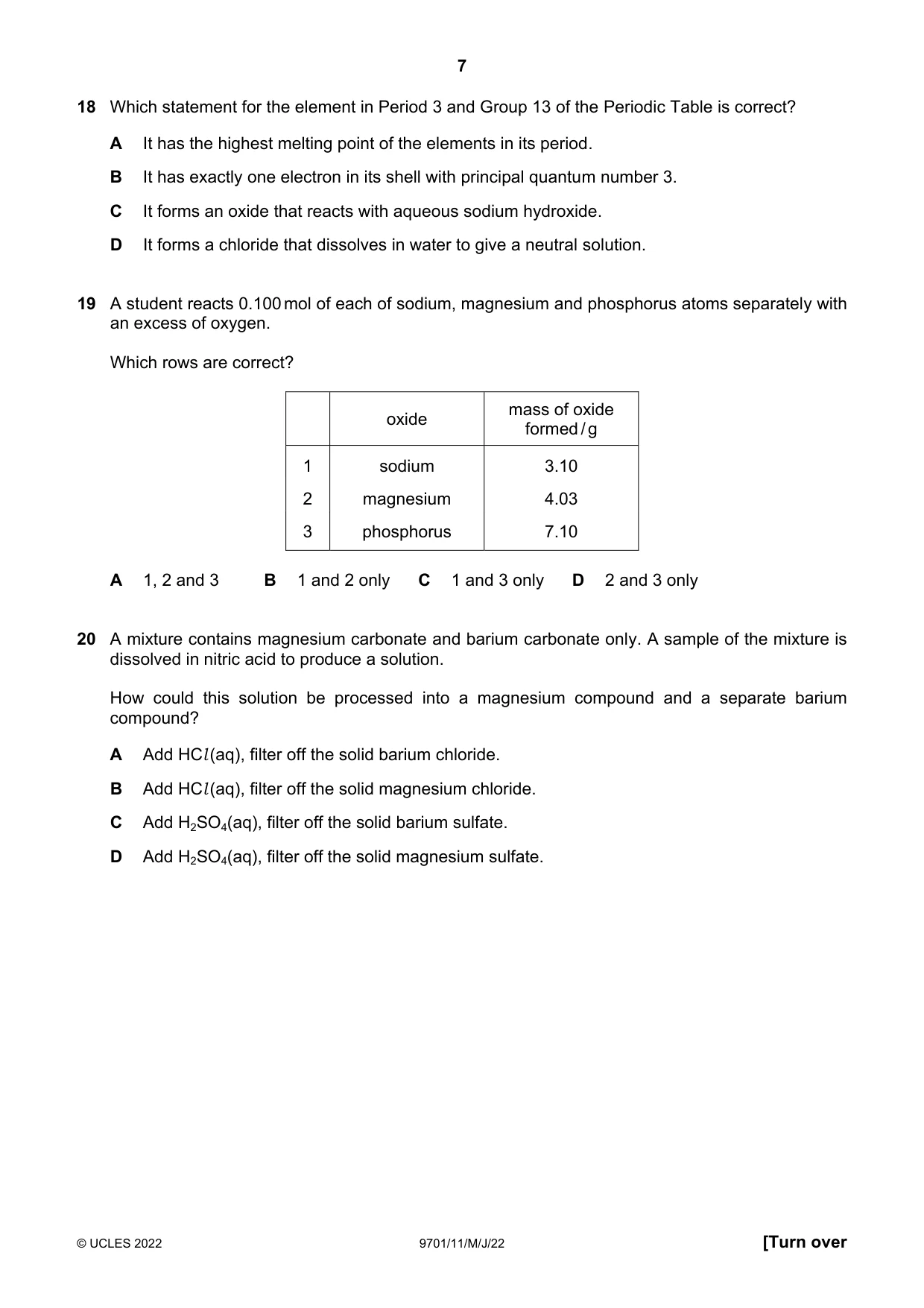 Cambridge A Level Chemistry 9701 2022 May/June Paper 1 · Variant 1 question paper, page 7 of 16