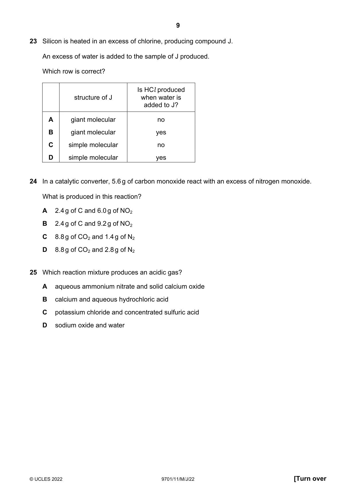 Cambridge A Level Chemistry 9701 2022 May/June Paper 1 · Variant 1 question paper, page 9 of 16