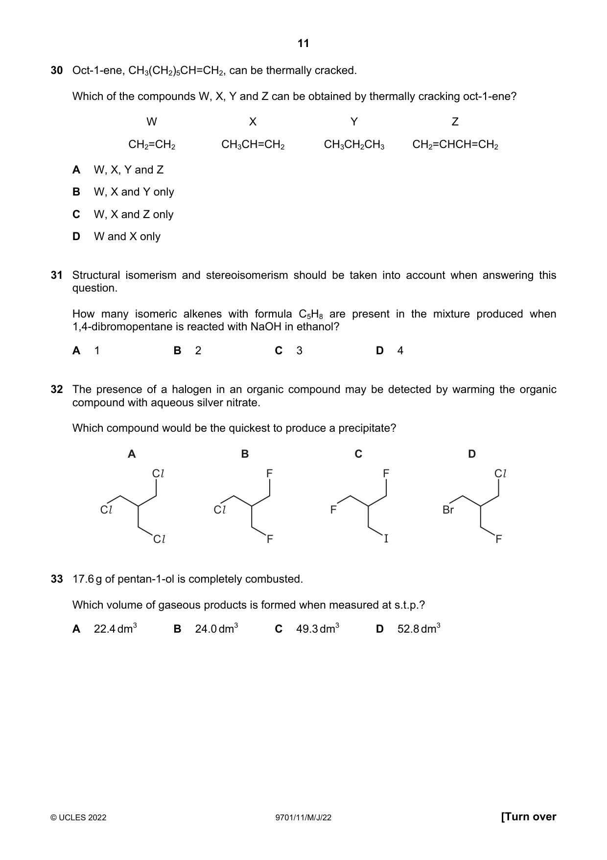 Cambridge A Level Chemistry 9701 2022 May/June Paper 1 · Variant 1 question paper, page 11 of 16