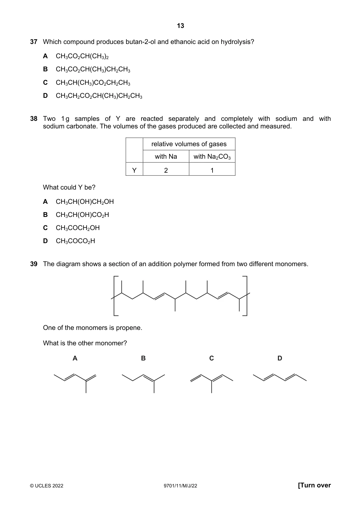 Cambridge A Level Chemistry 9701 2022 May/June Paper 1 · Variant 1 question paper, page 13 of 16