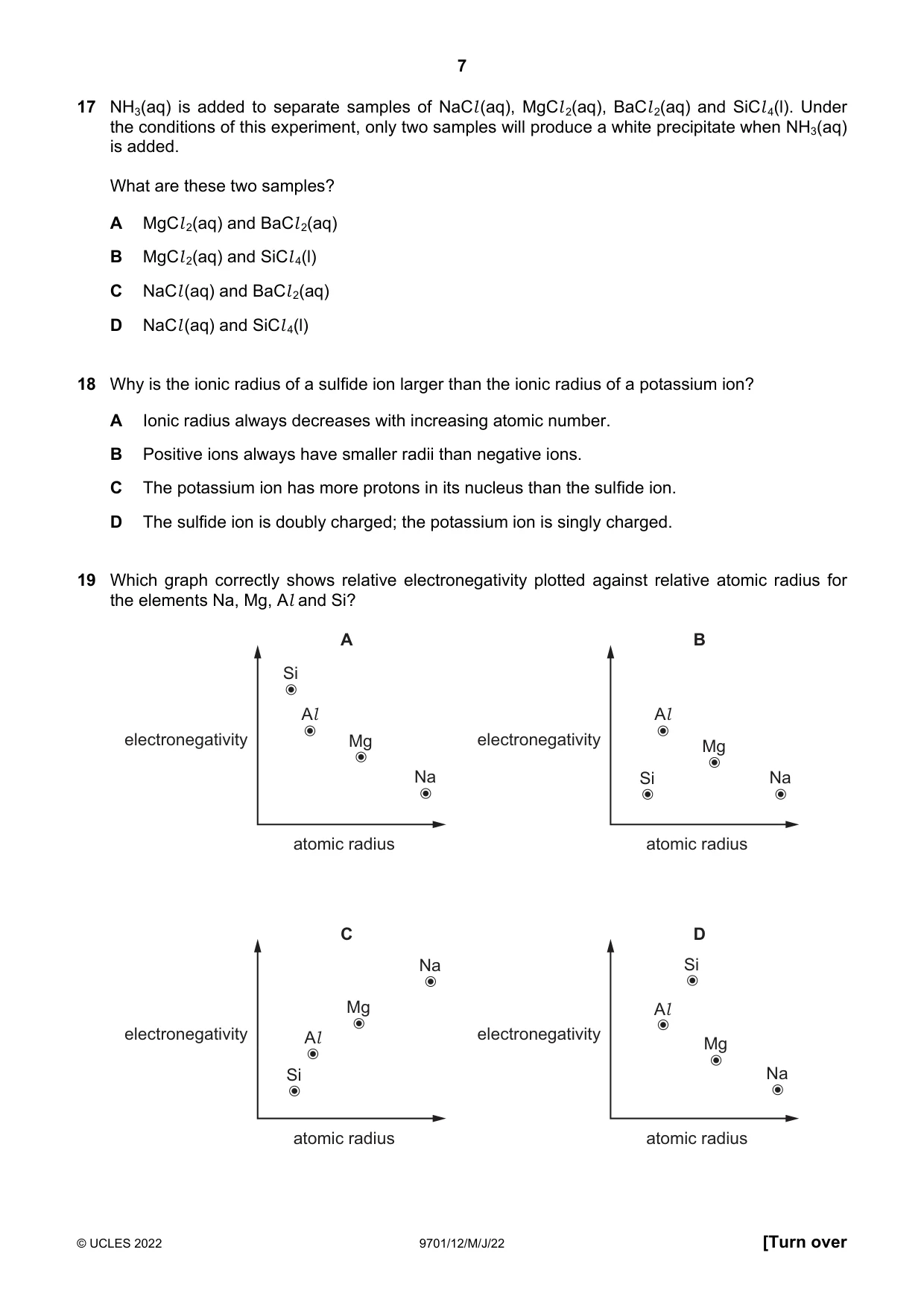 Cambridge A Level Chemistry 9701 2022 May/June Paper 1 · Variant 2 question paper, page 7 of 20
