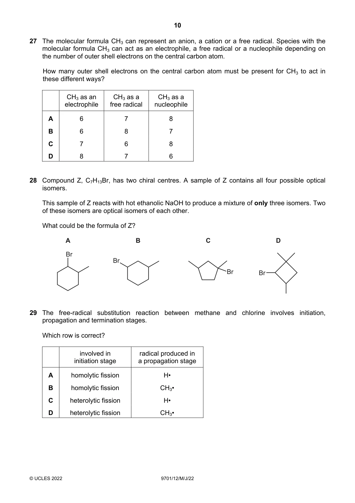 Cambridge A Level Chemistry 9701 2022 May/June Paper 1 · Variant 2 question paper, page 10 of 20