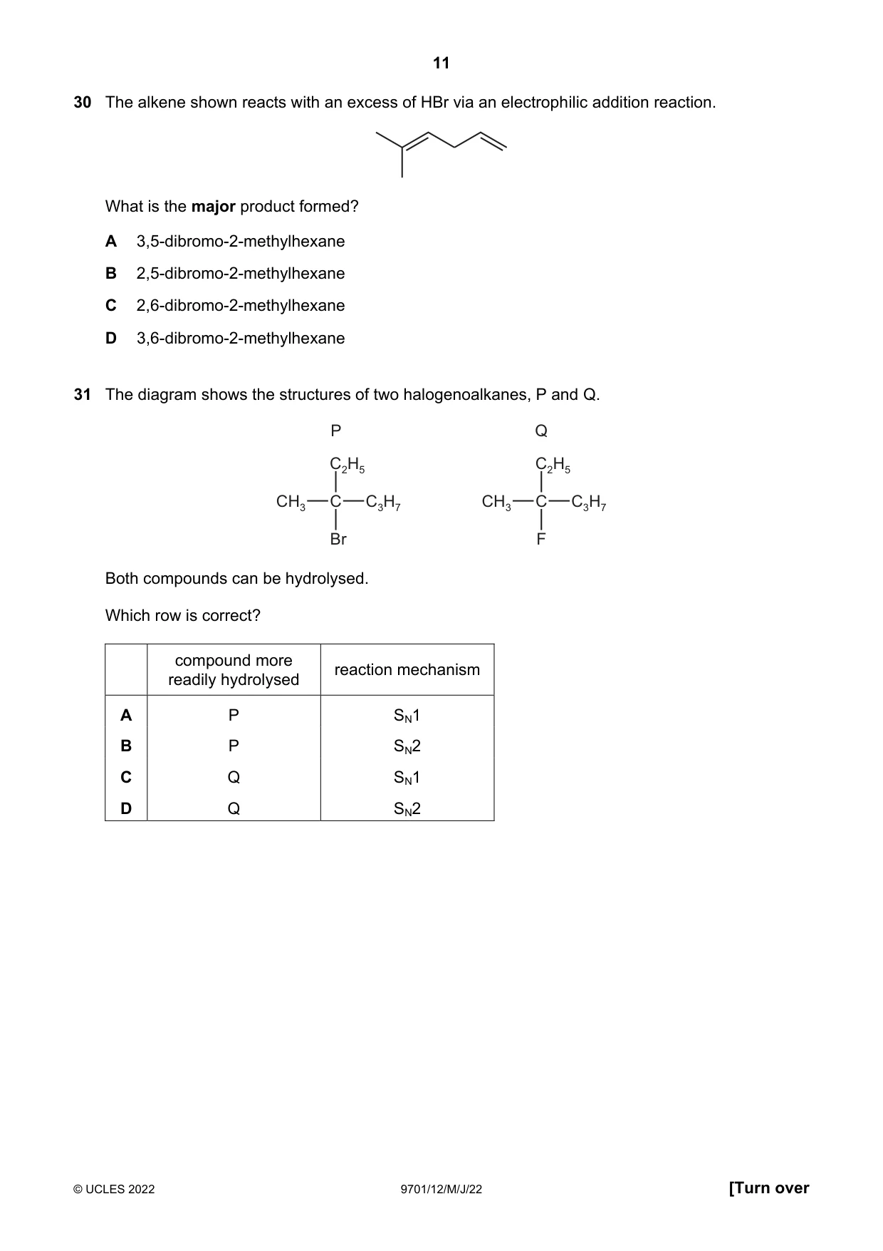 Cambridge A Level Chemistry 9701 2022 May/June Paper 1 · Variant 2 question paper, page 11 of 20