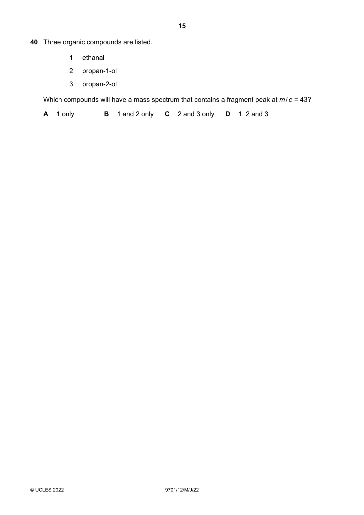 Cambridge A Level Chemistry 9701 2022 May/June Paper 1 · Variant 2 question paper, page 15 of 20