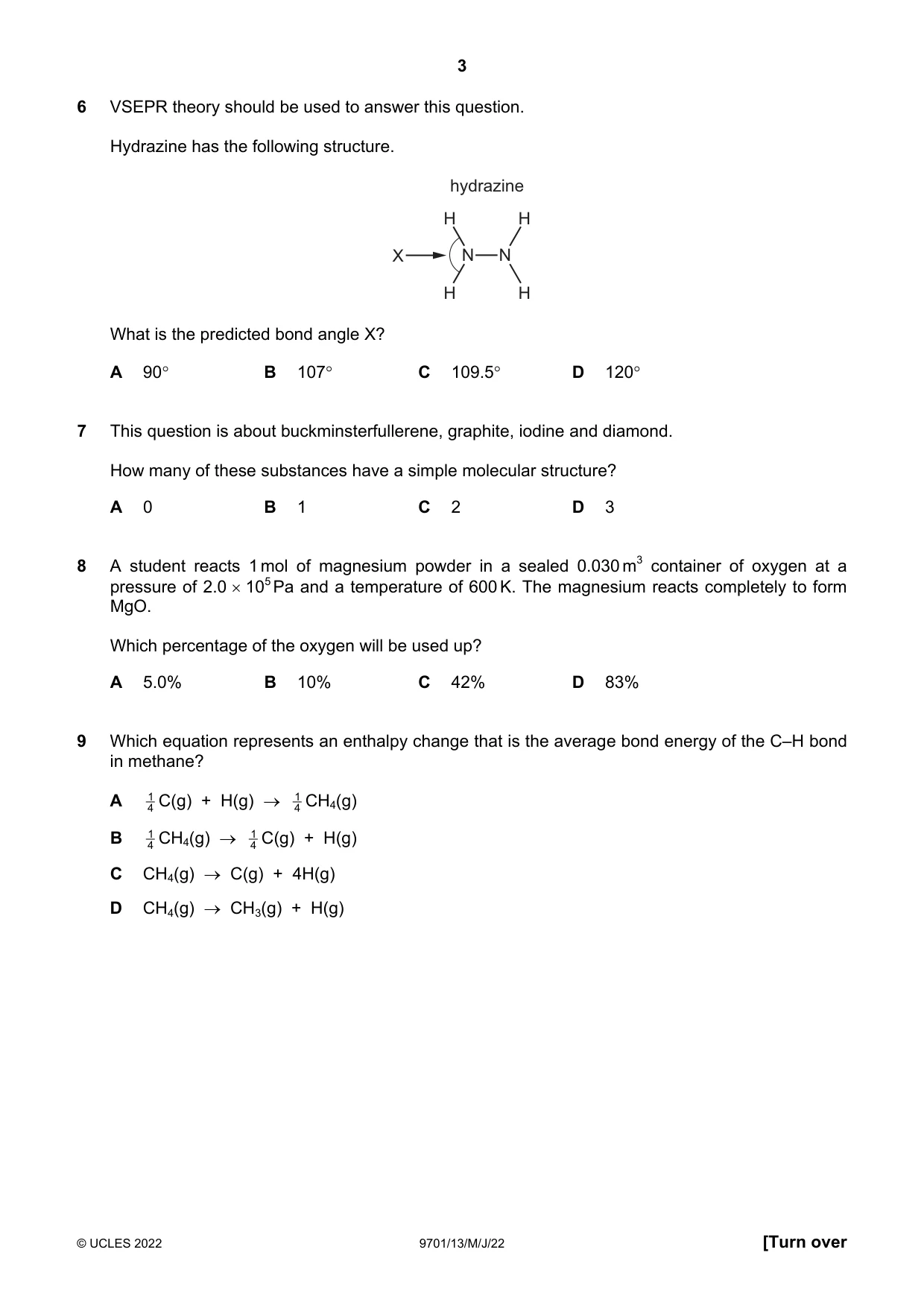 Cambridge A Level Chemistry 9701 2022 May/June Paper 1 · Variant 3 question paper, page 3 of 20