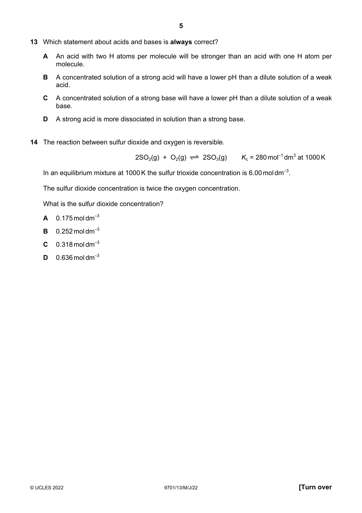 Cambridge A Level Chemistry 9701 2022 May/June Paper 1 · Variant 3 question paper, page 5 of 20