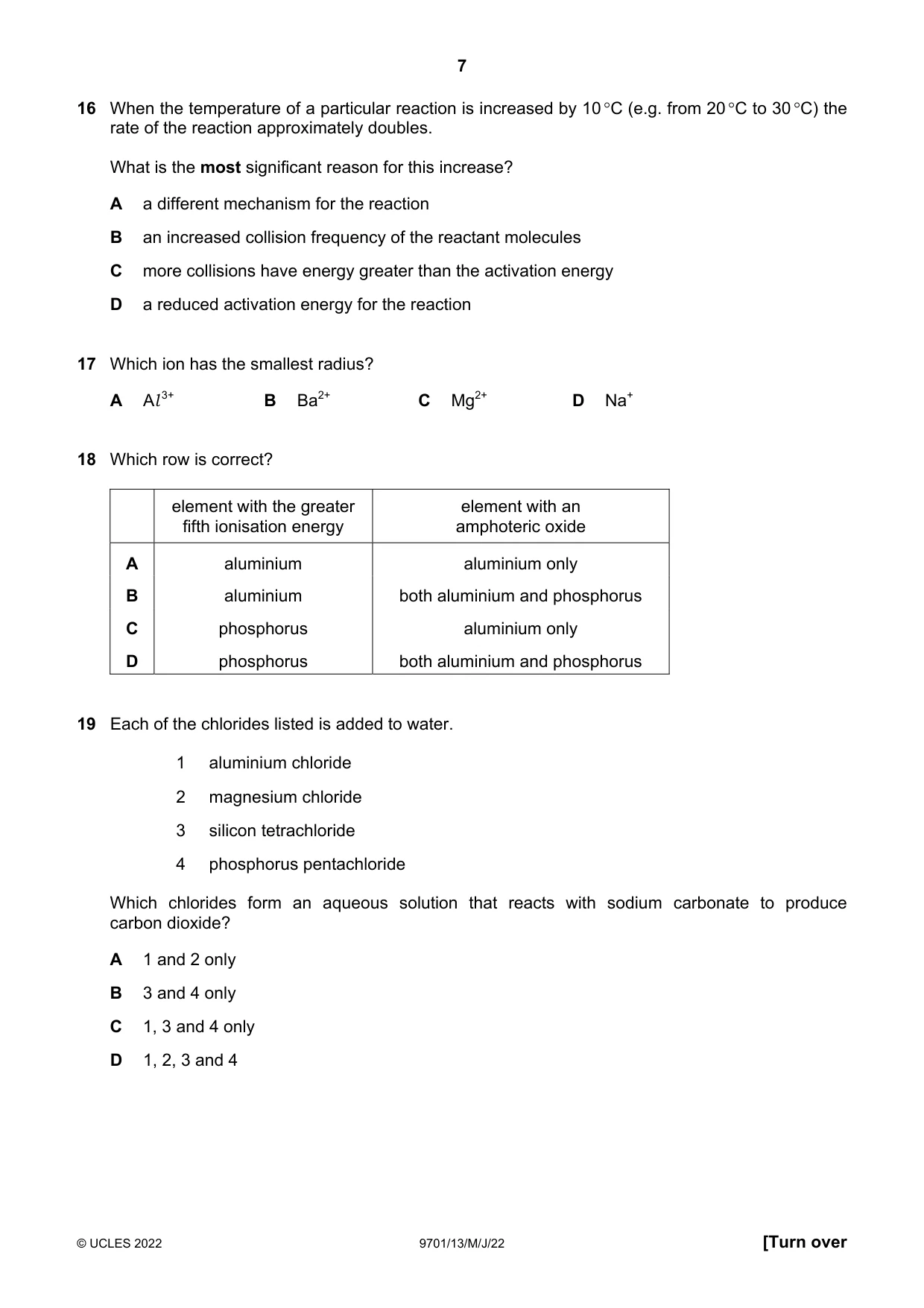 Cambridge A Level Chemistry 9701 2022 May/June Paper 1 · Variant 3 question paper, page 7 of 20