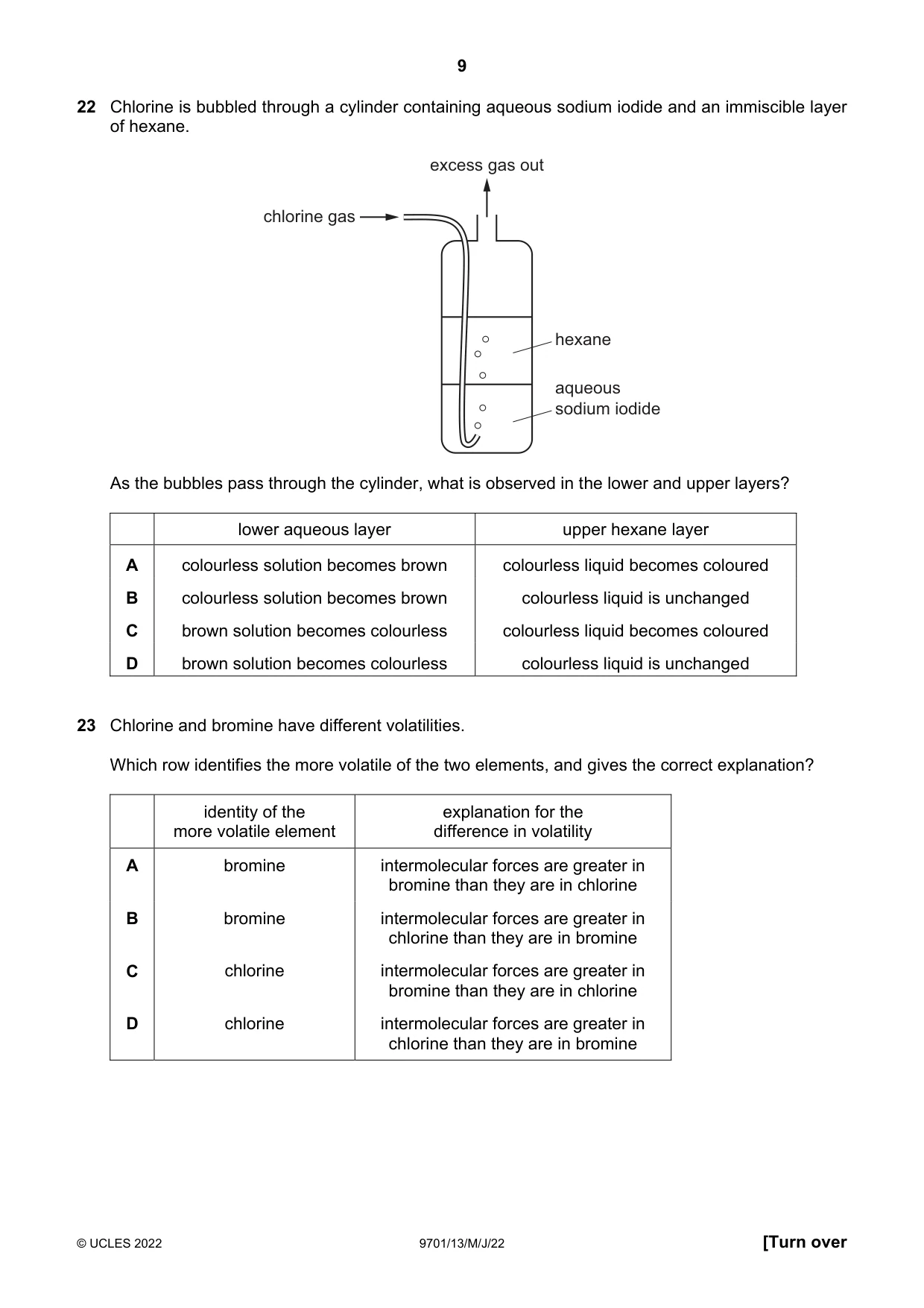Cambridge A Level Chemistry 9701 2022 May/June Paper 1 · Variant 3 question paper, page 9 of 20