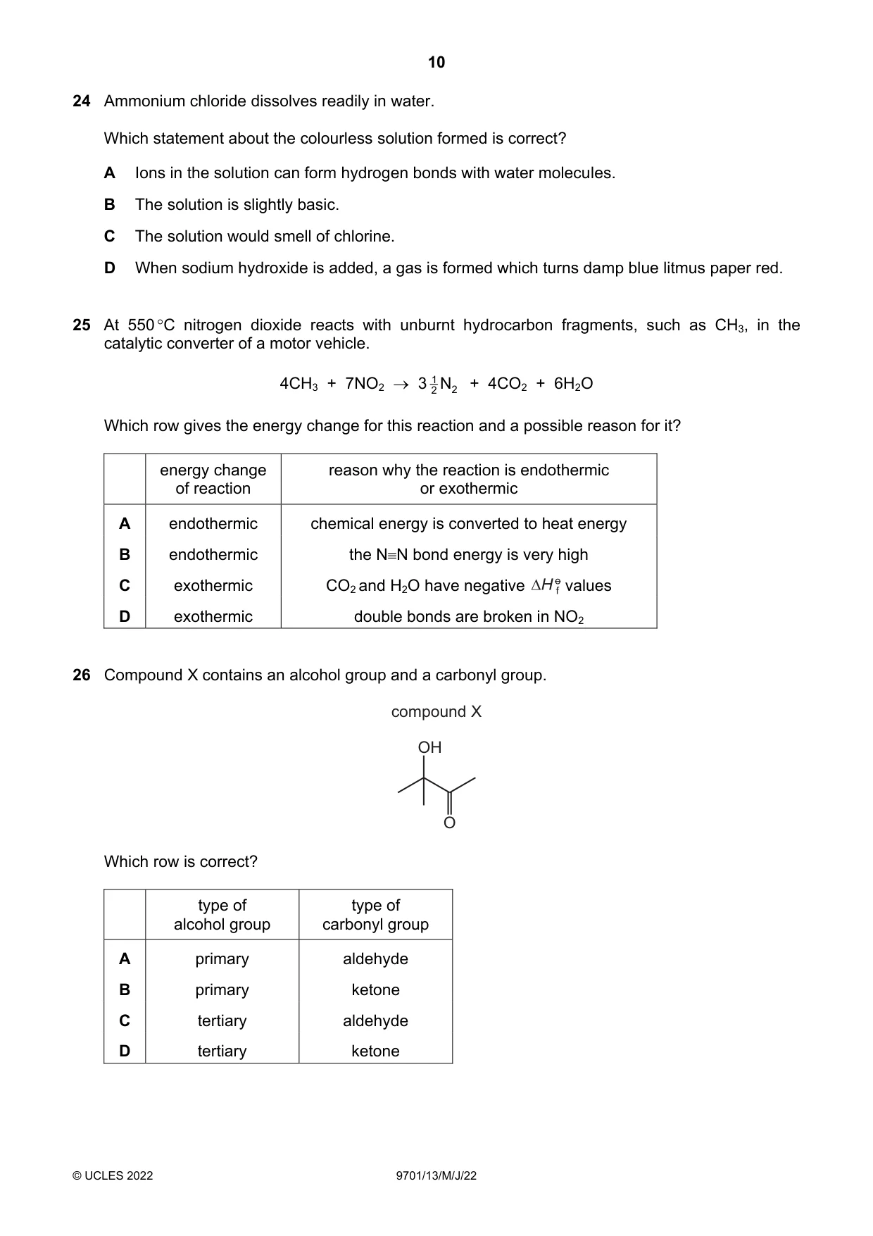 Cambridge A Level Chemistry 9701 2022 May/June Paper 1 · Variant 3 question paper, page 10 of 20