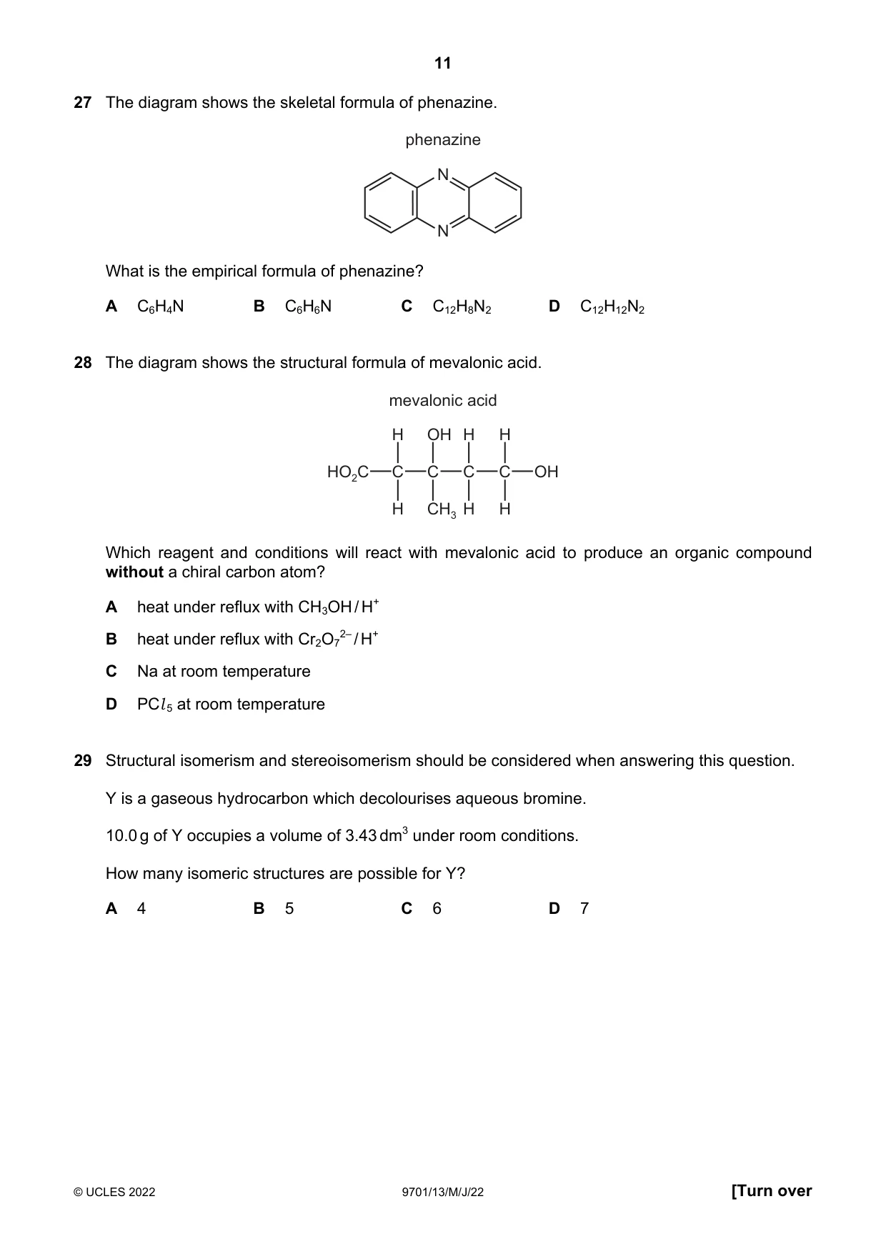 Cambridge A Level Chemistry 9701 2022 May/June Paper 1 · Variant 3 question paper, page 11 of 20